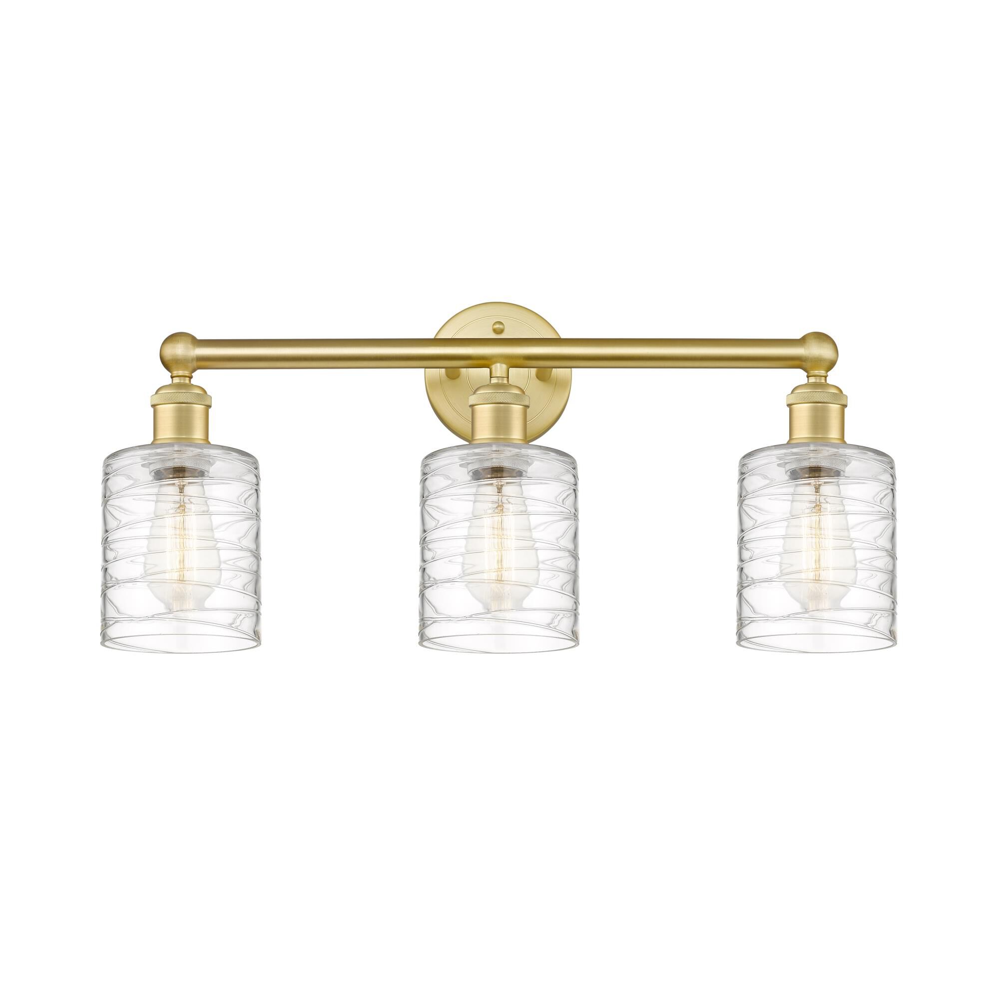 Shown in Satin Gold finish and Deco Swirl glass