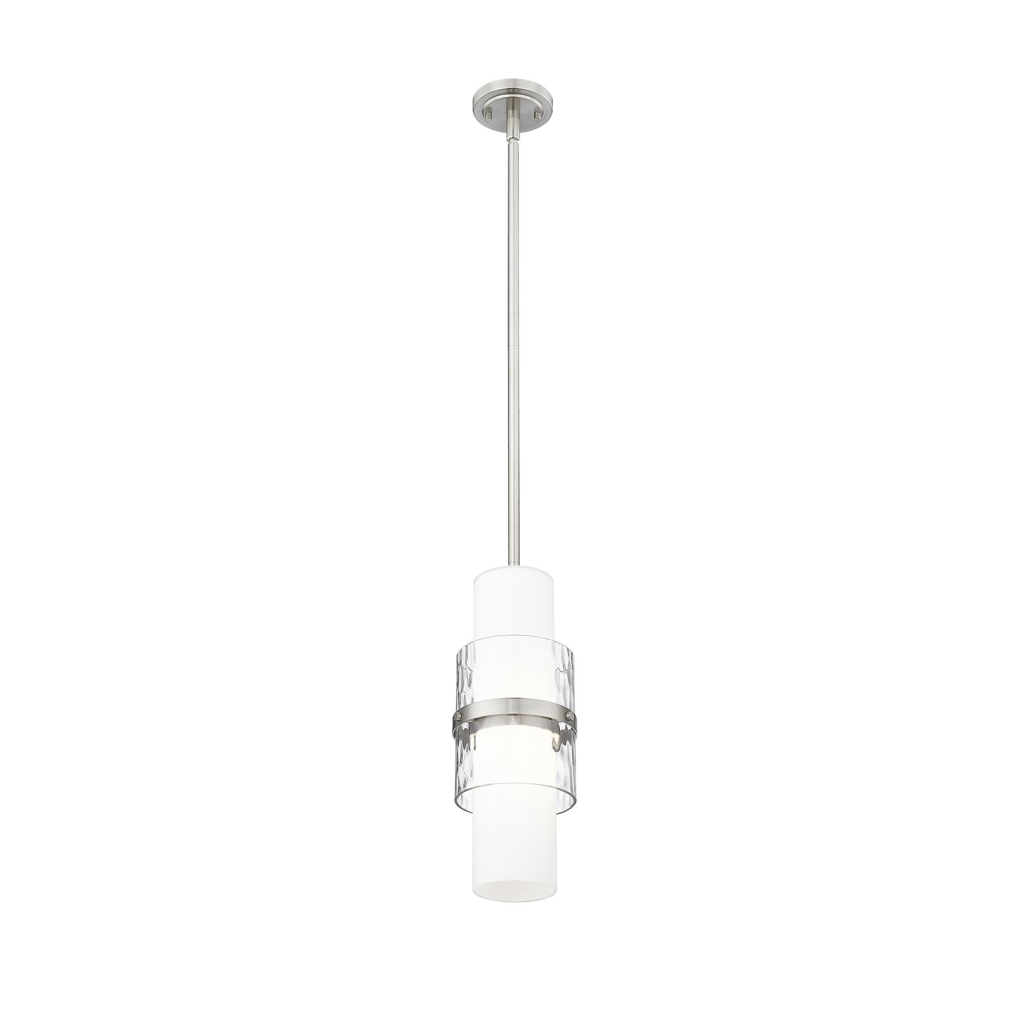Shown in Brushed Nickel finish and Clear + Etched Opal glass and Clear + Etched Opal shade