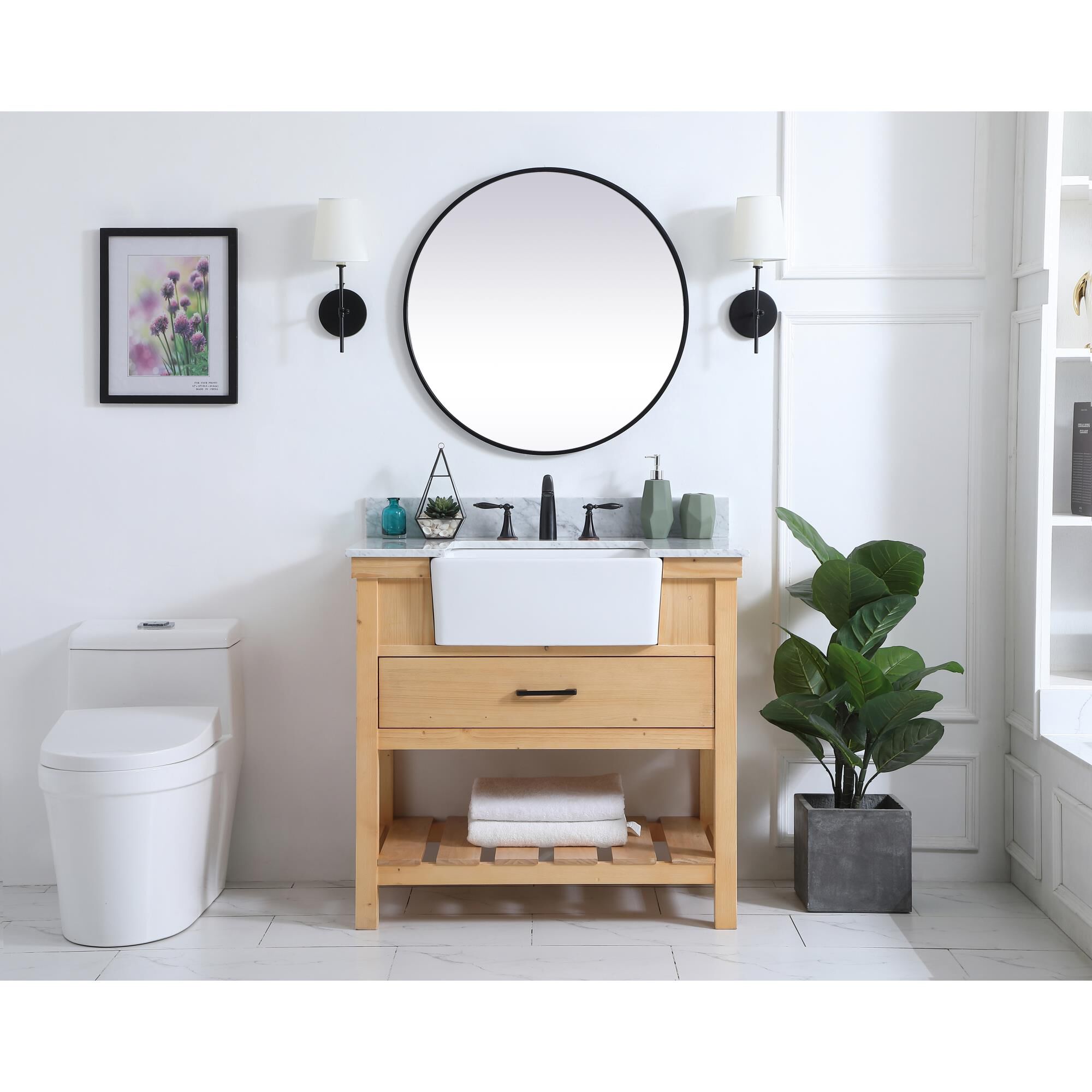 Shown in Natural Wood finish and With Backsplash accent