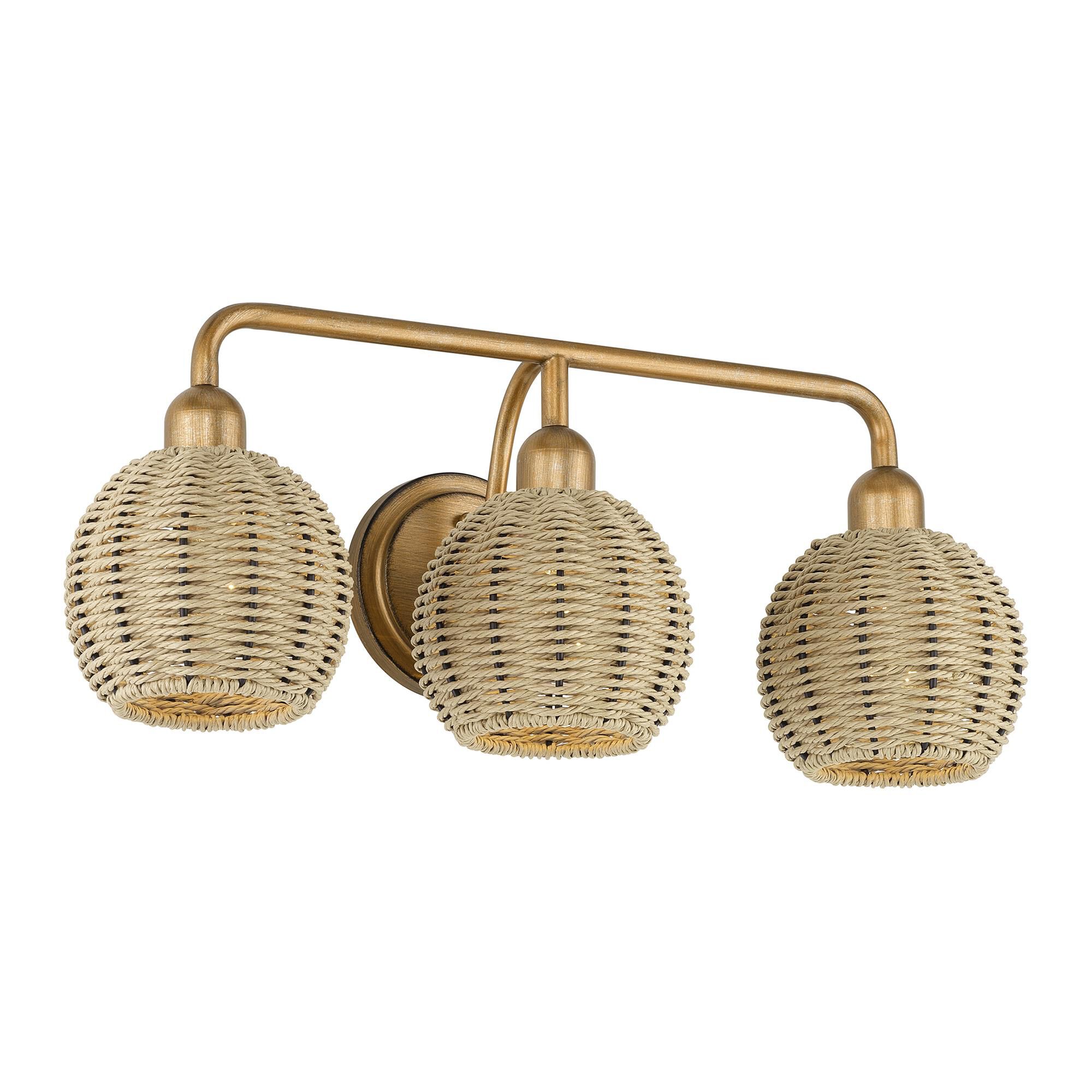 Shown in Antique Gold Leaf finish and Hand-Woven French Beige Paper Rope shade