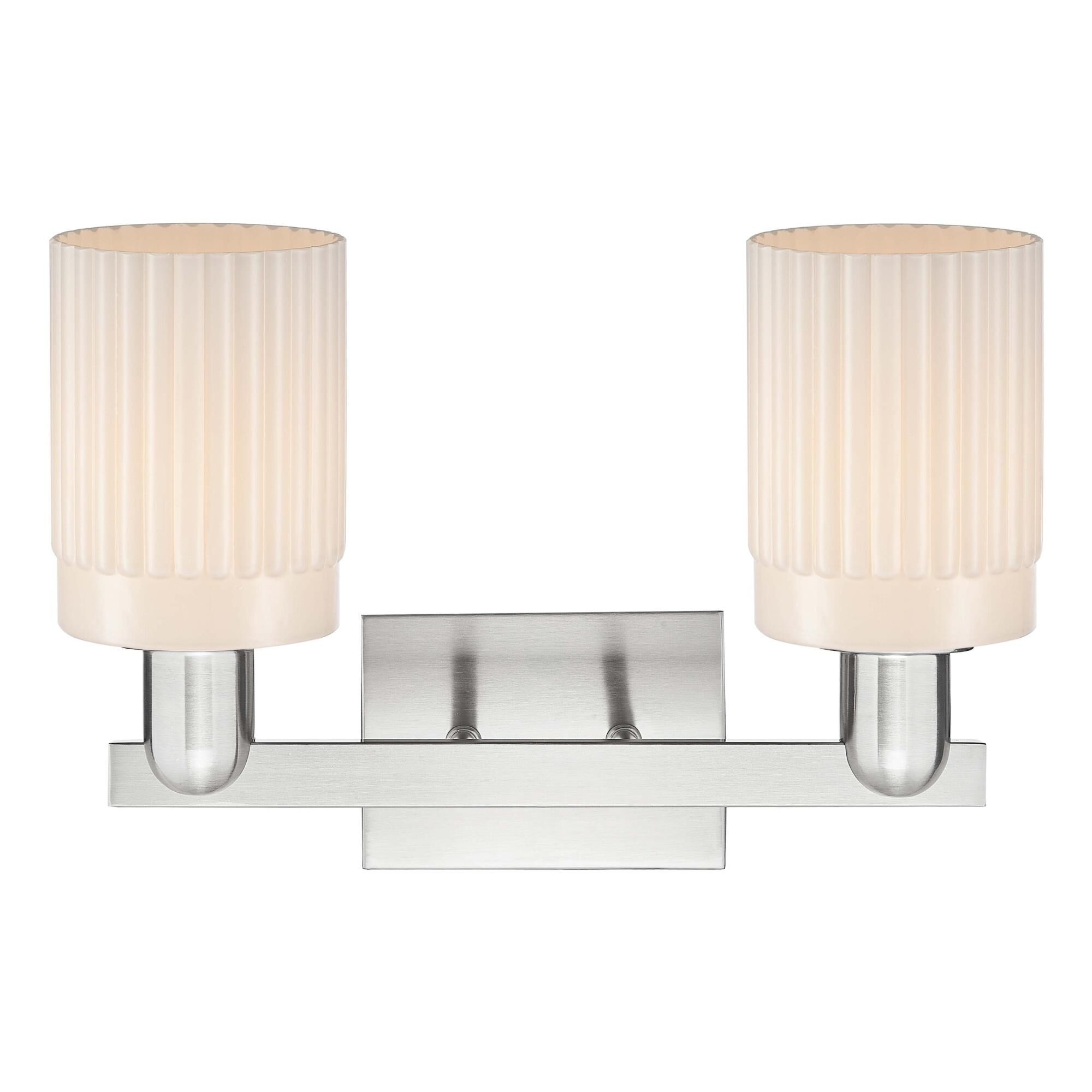 Shown in Brushed Satin Nickel finish and Matte White glass