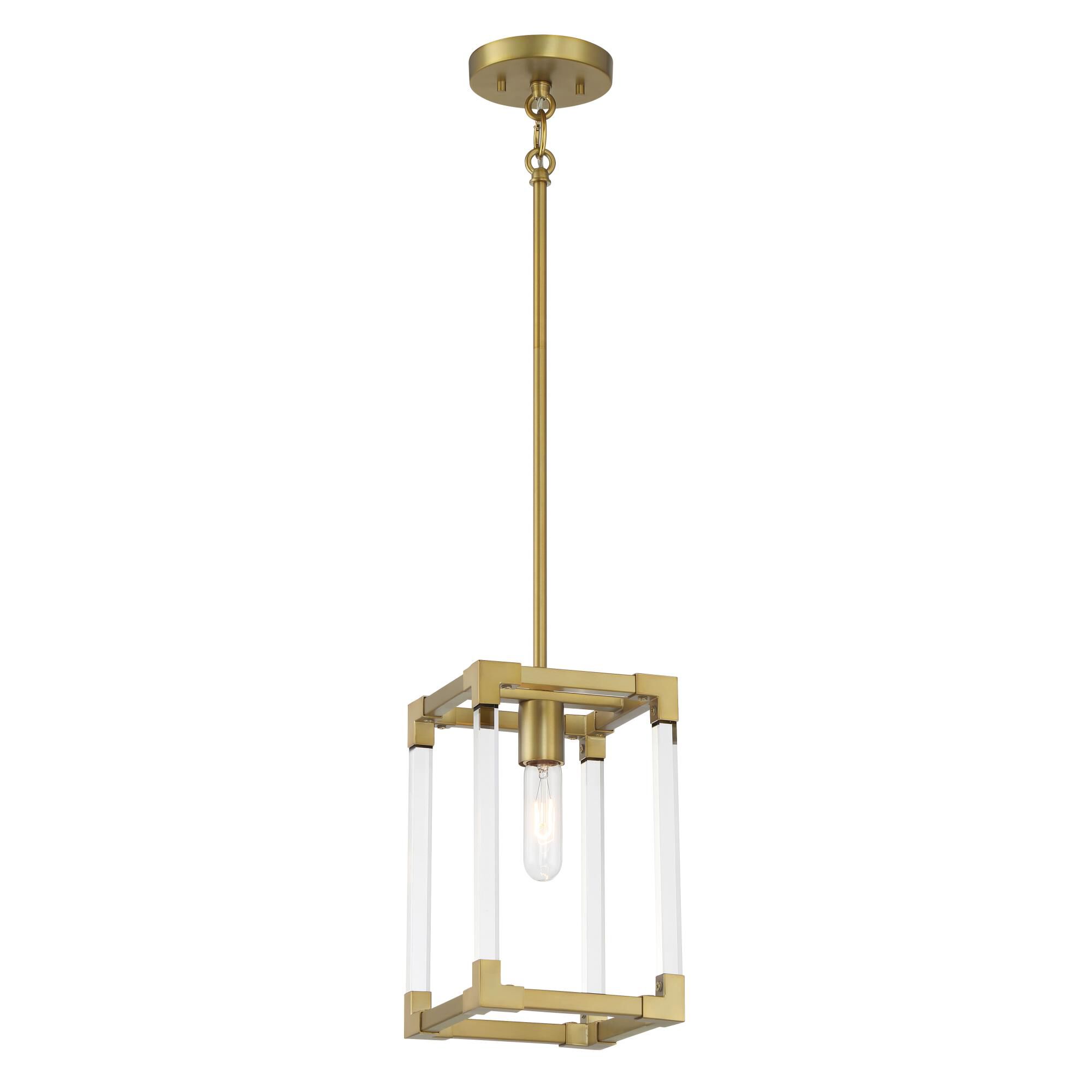 Shown in Soft Brass finish and Clear glass and Acrylic shade
