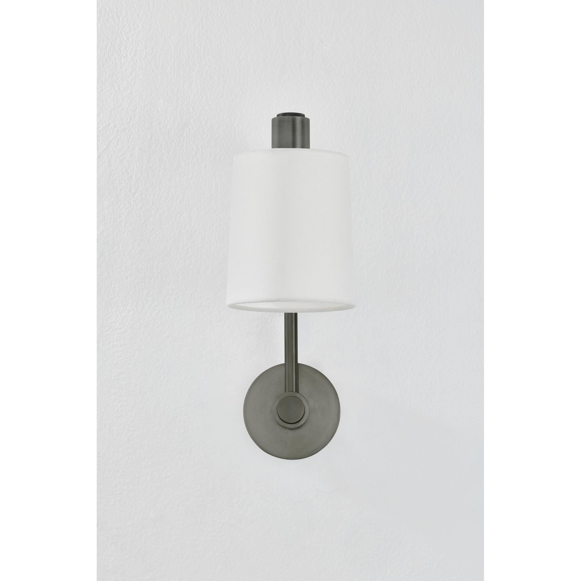 Shown in Vintage Pewter finish and Off White Linen shade