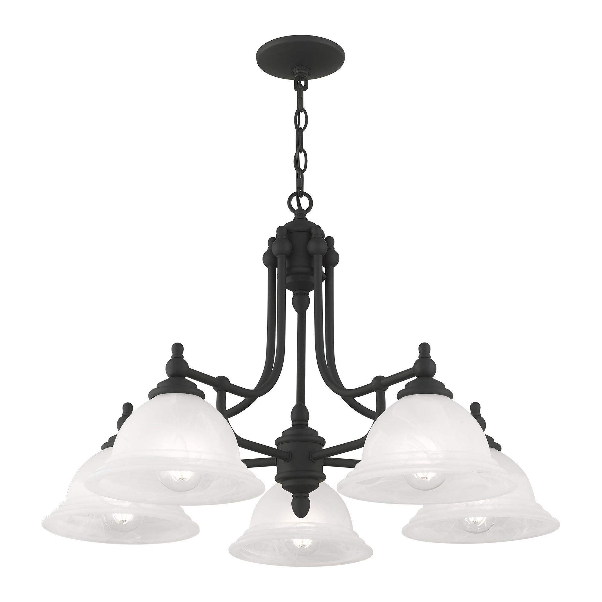 Shown in Black finish and White Alabaster glass