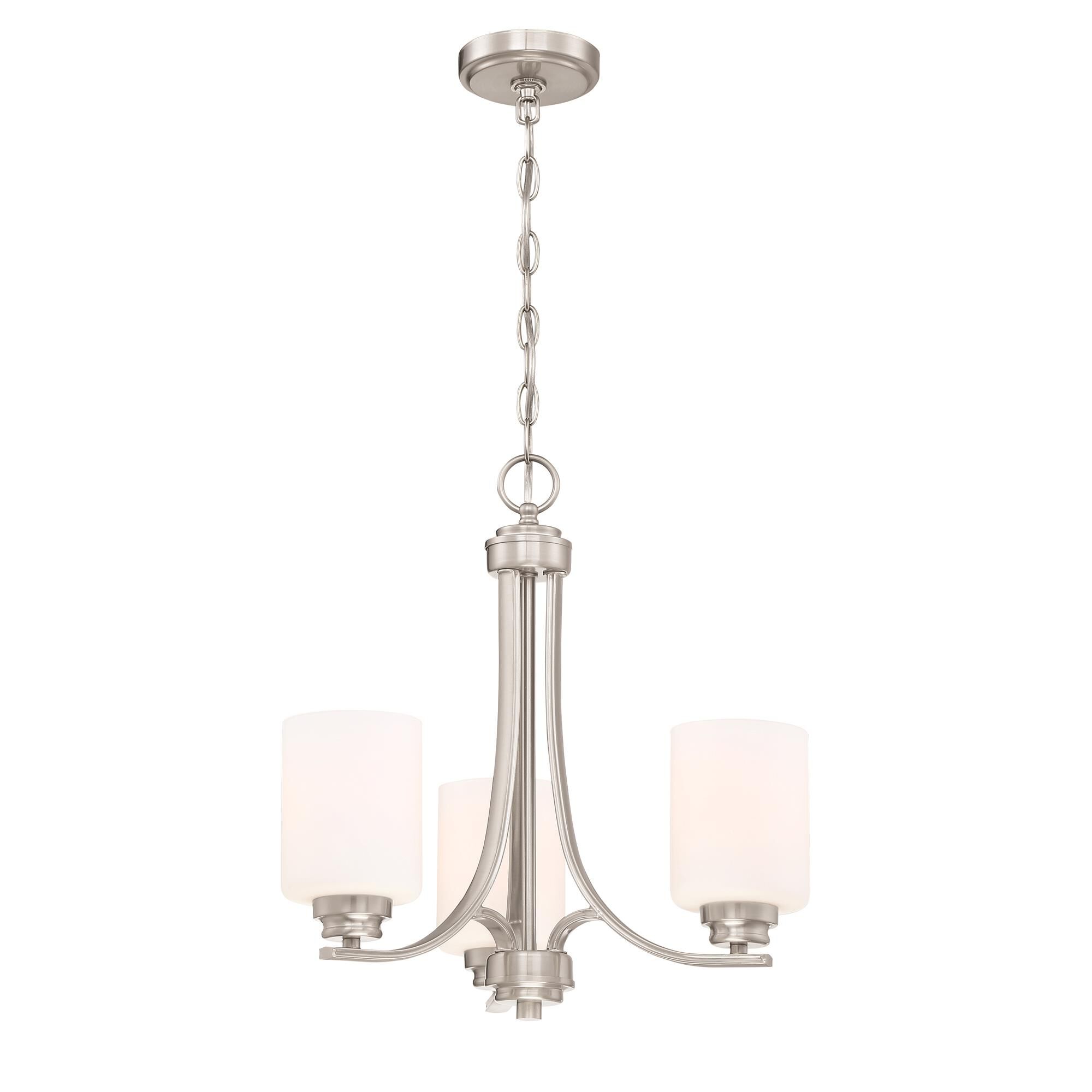Shown in Brushed Polished Nickel finish and White Frosted glass and Glass shade