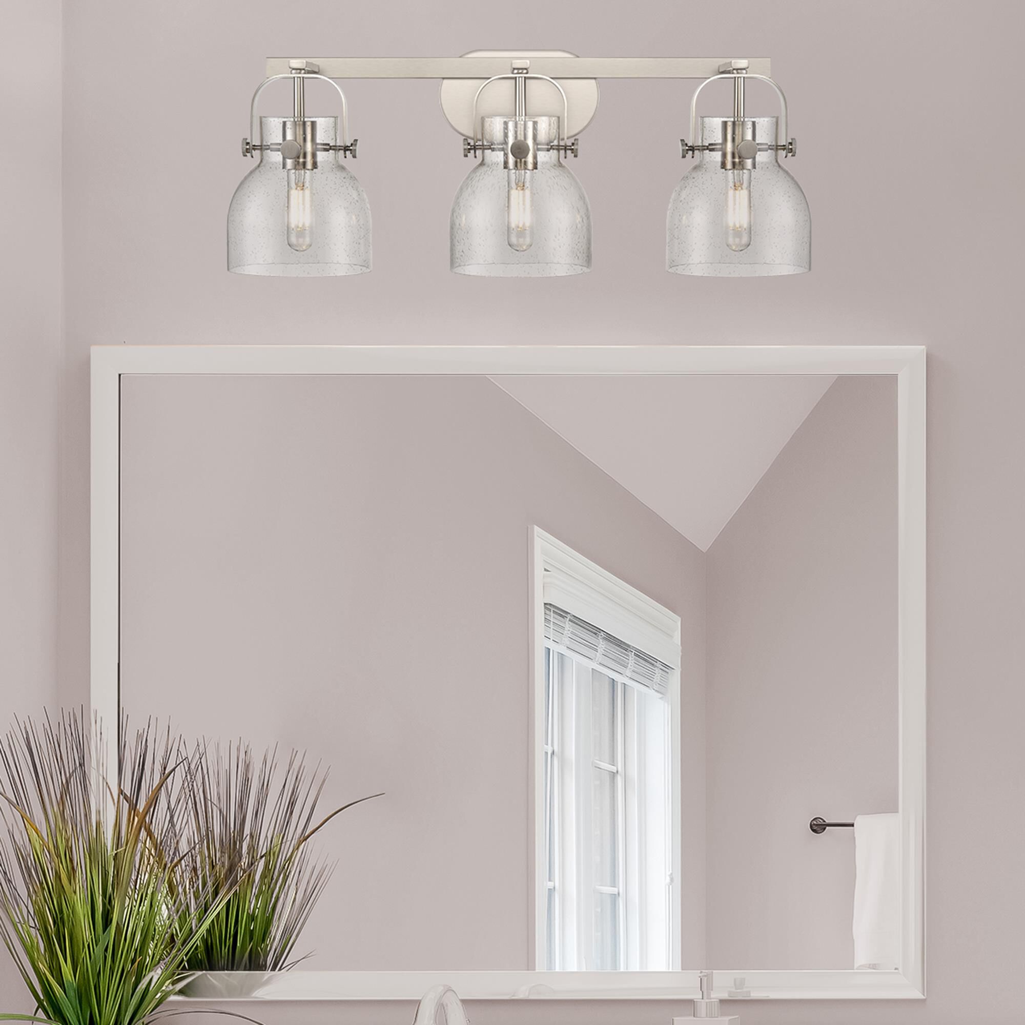 Shown in Satin Nickel finish and Seedy glass