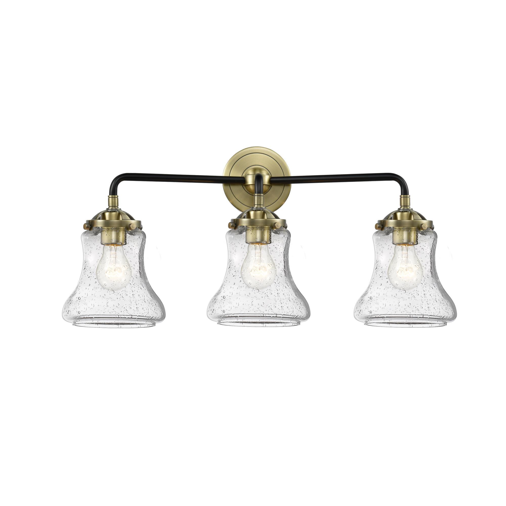 Shown in Black Antique Brass finish and Seedy glass