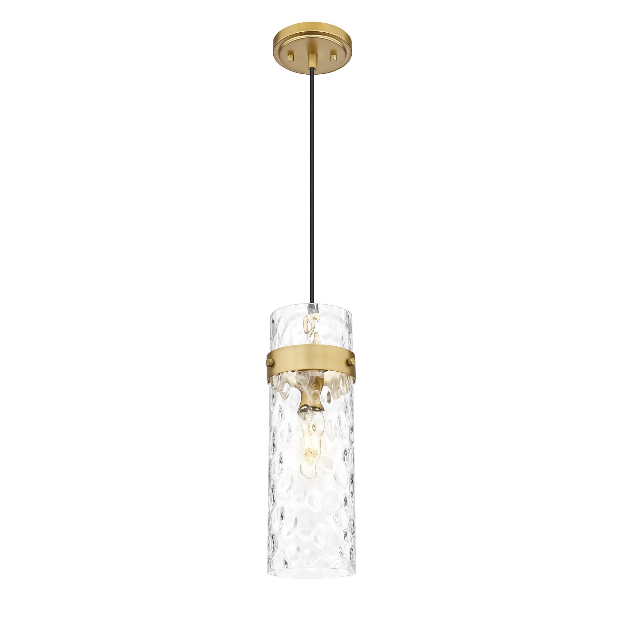 Shown in Rubbed Brass finish and Clear Water glass and Clear Water shade