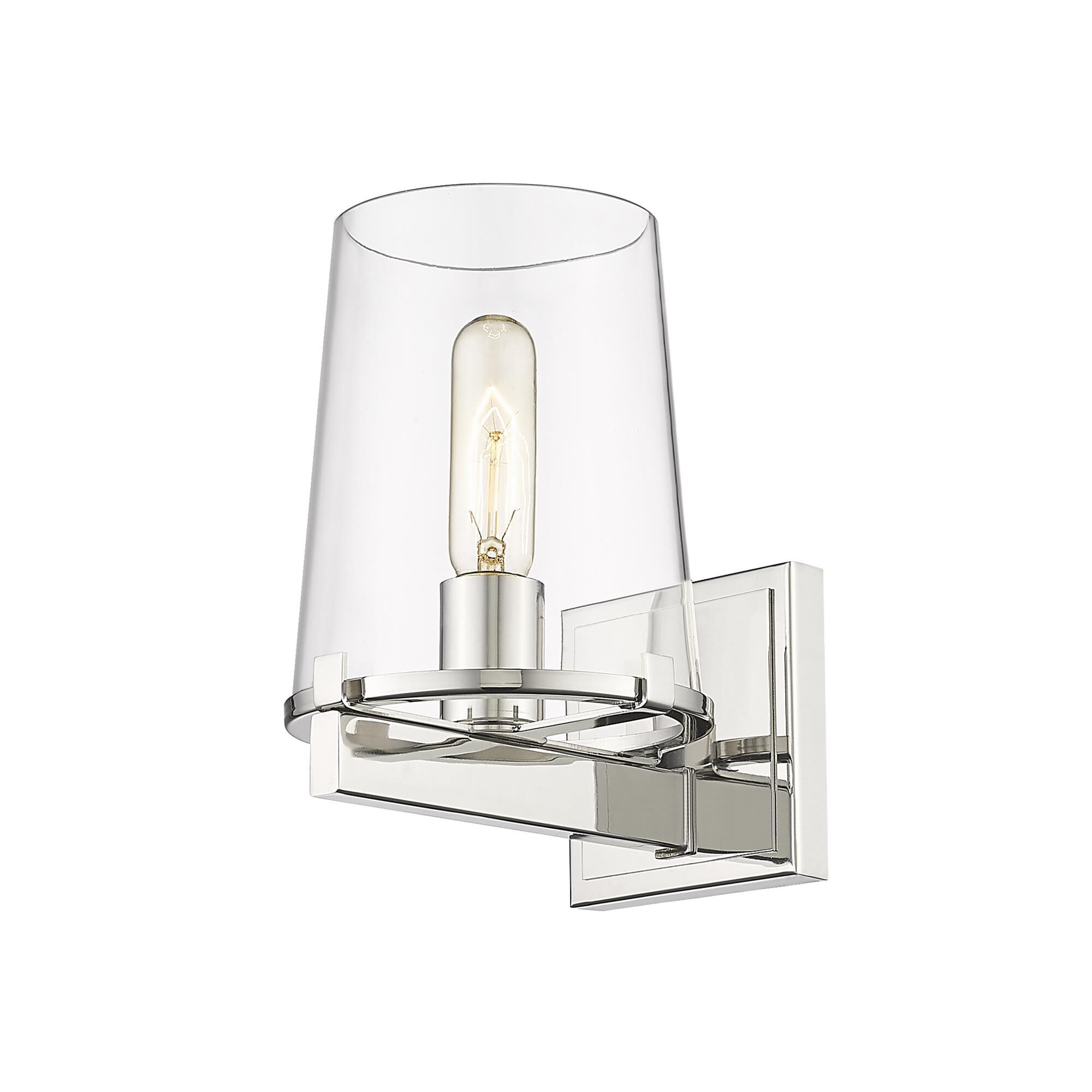 Shown in Polished Nickel finish and Glass shade
