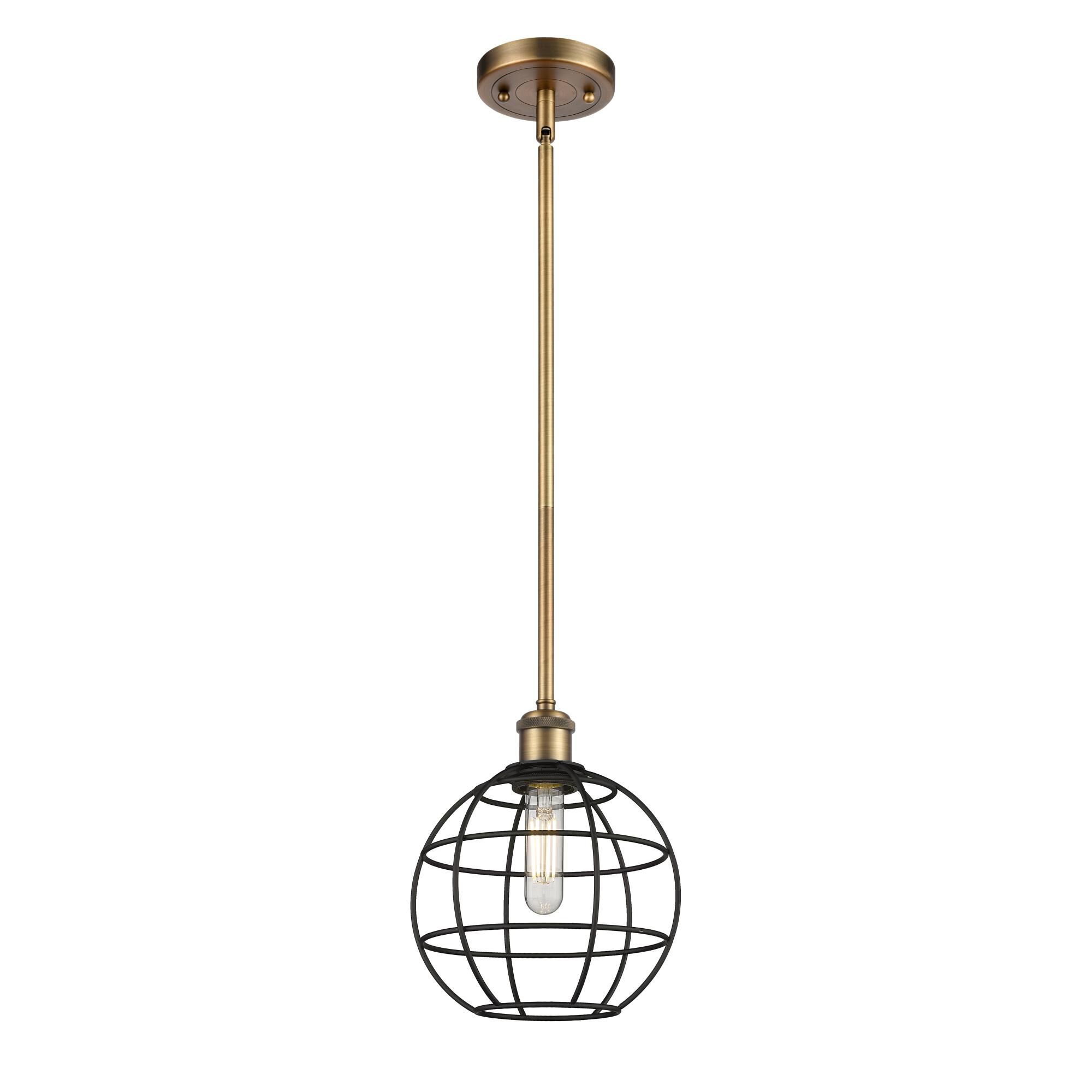 Shown in Brushed Brass finish and Matte Black Steel shade