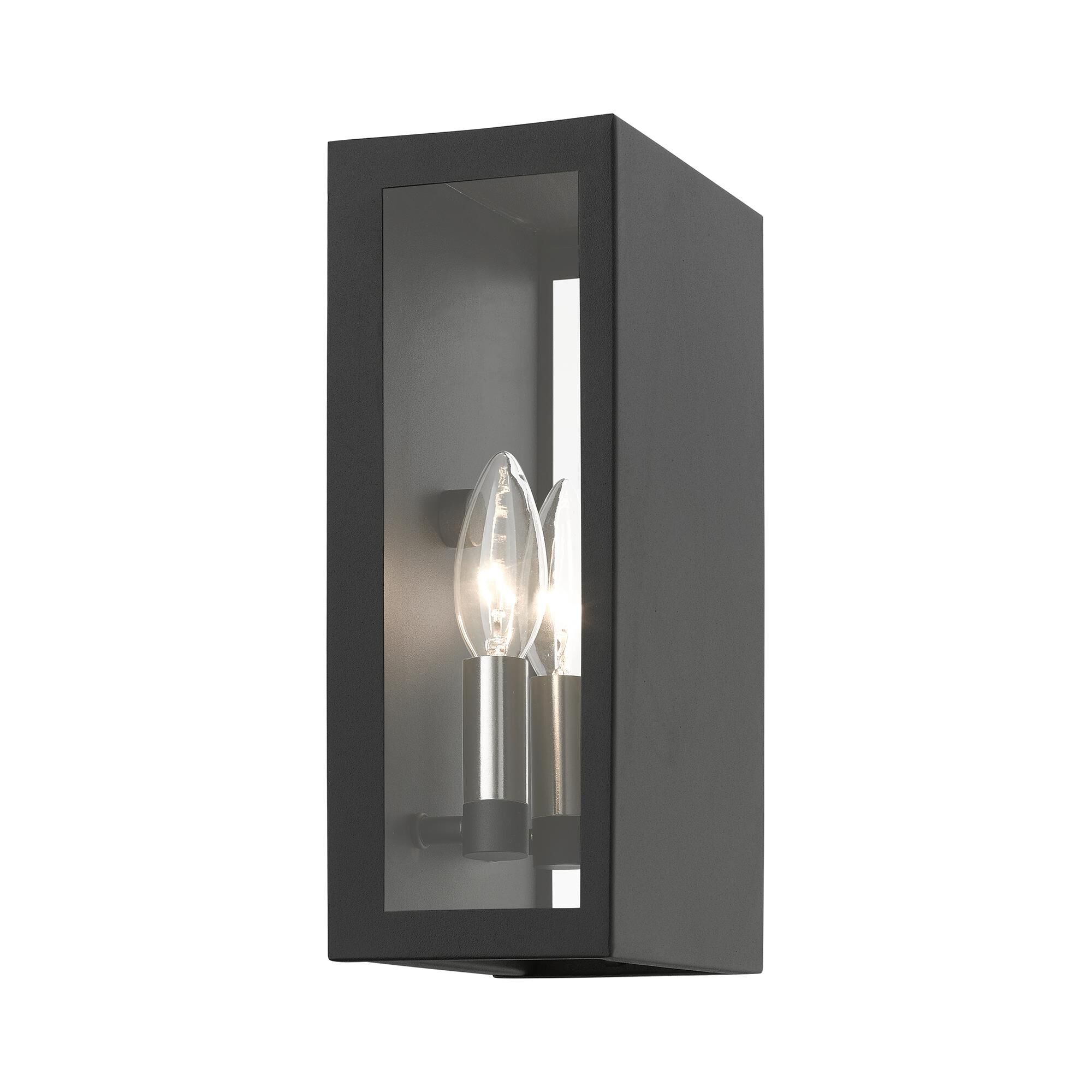 Shown in Textured Black with Brushed Nickel Candles finish and Clear glass