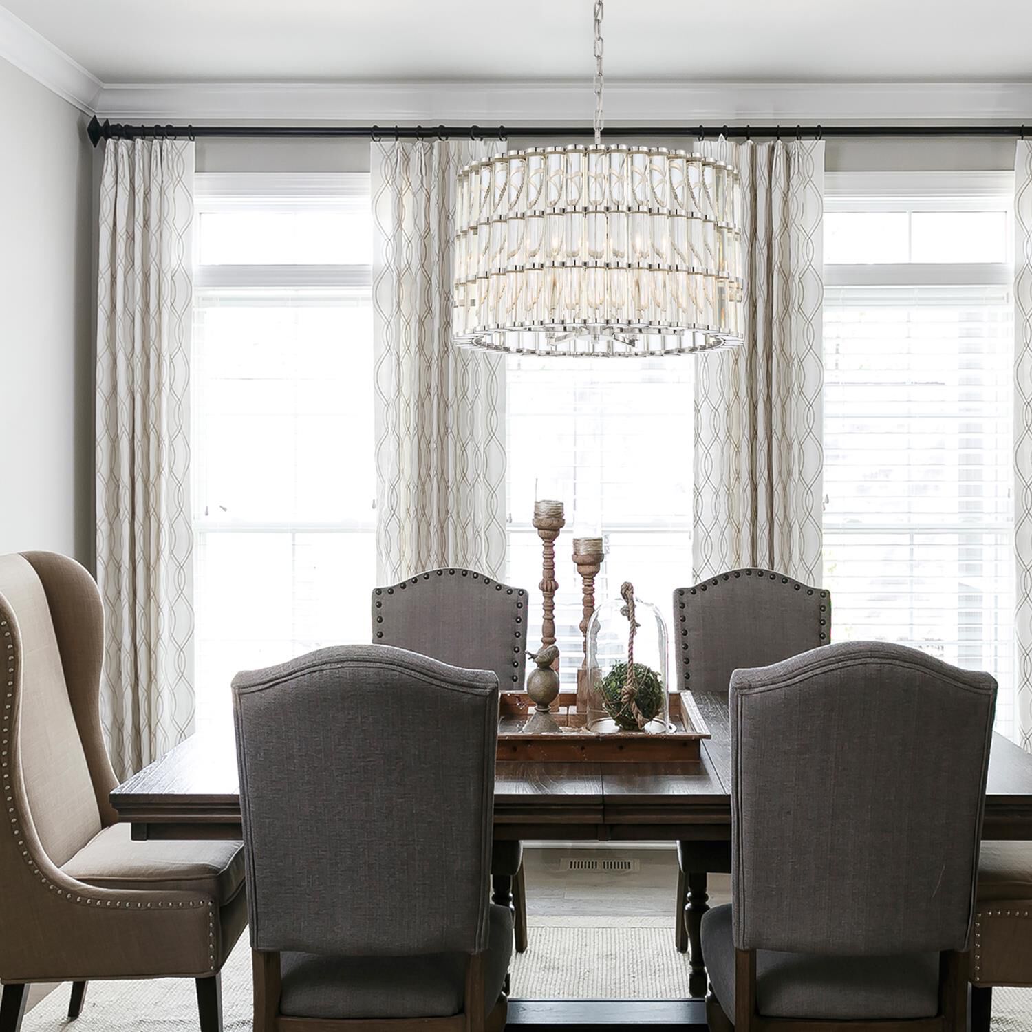 Shown in Polished Nickel finish and Clear Glass crystal