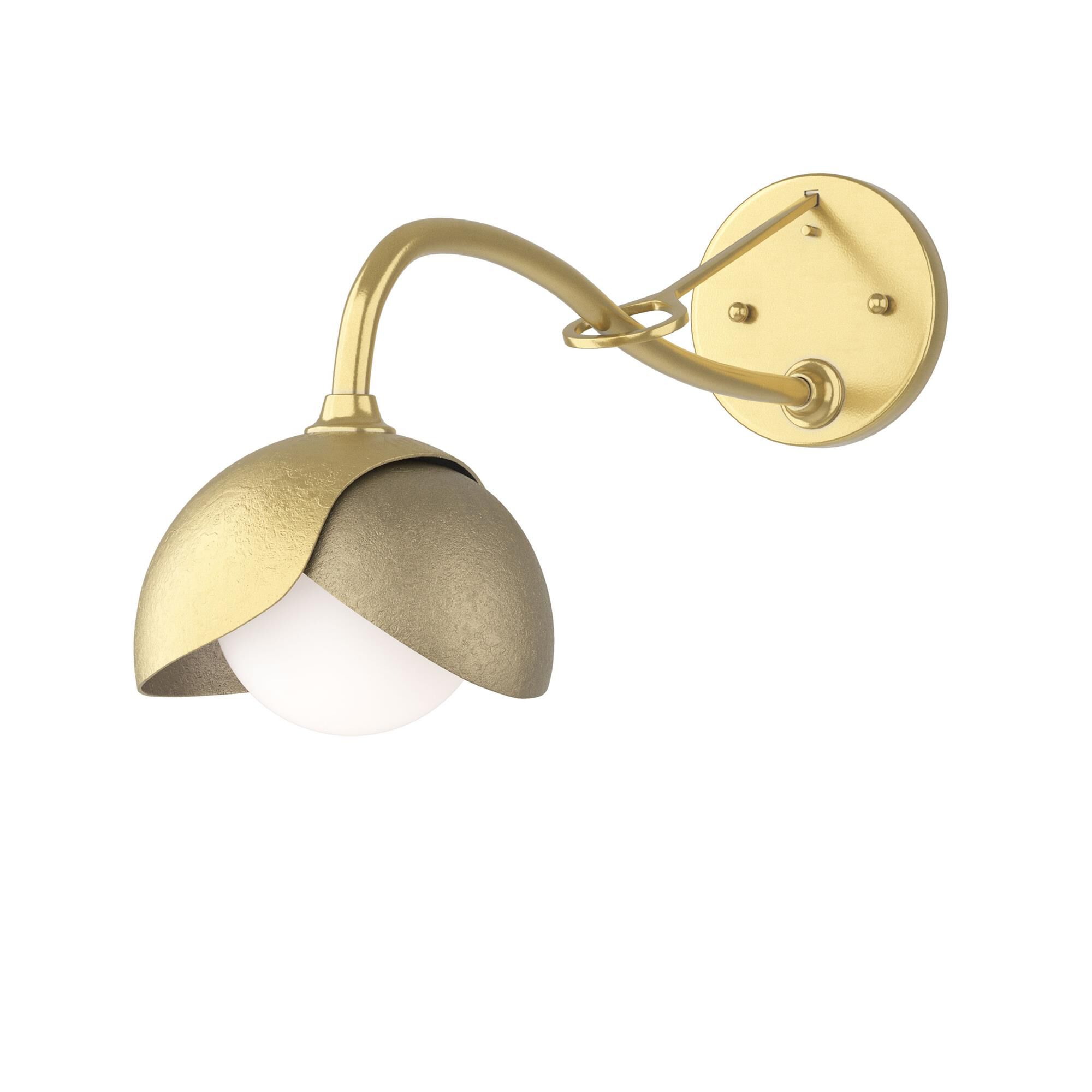 Shown in Modern Brass finish and Opal glass and Soft Gold (84) accent