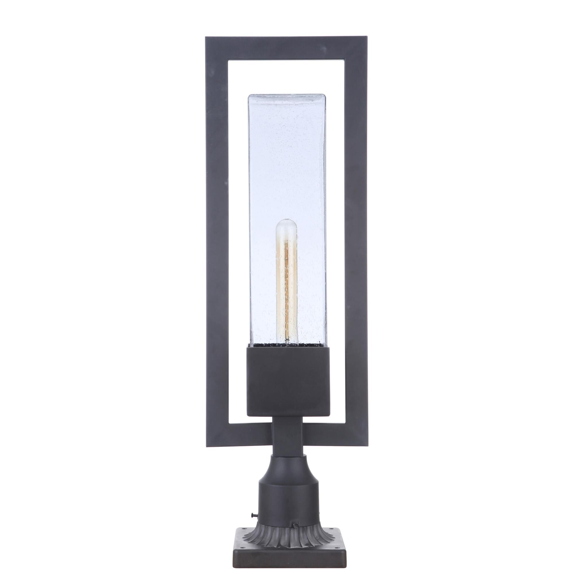 Shown in Midnight finish and Clear Seeded glass and Glass shade