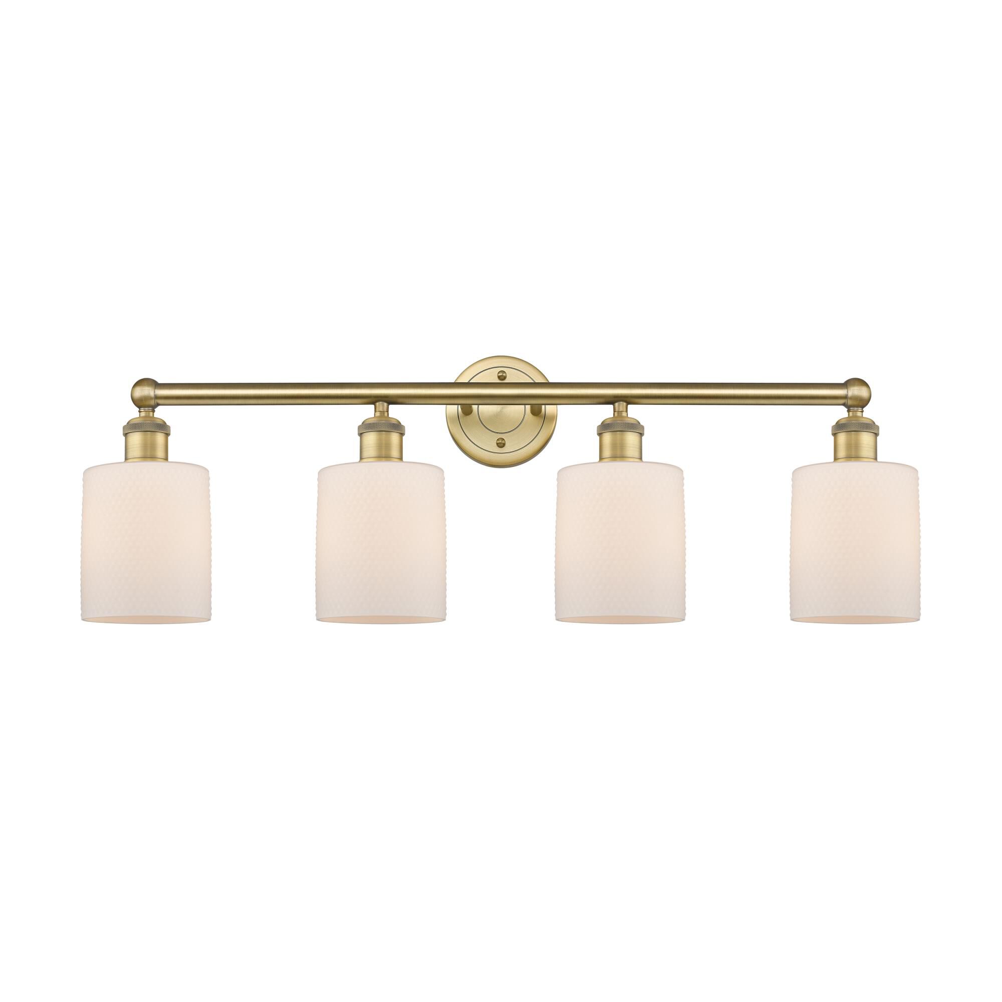 Shown in Brushed Brass finish and Matte White glass