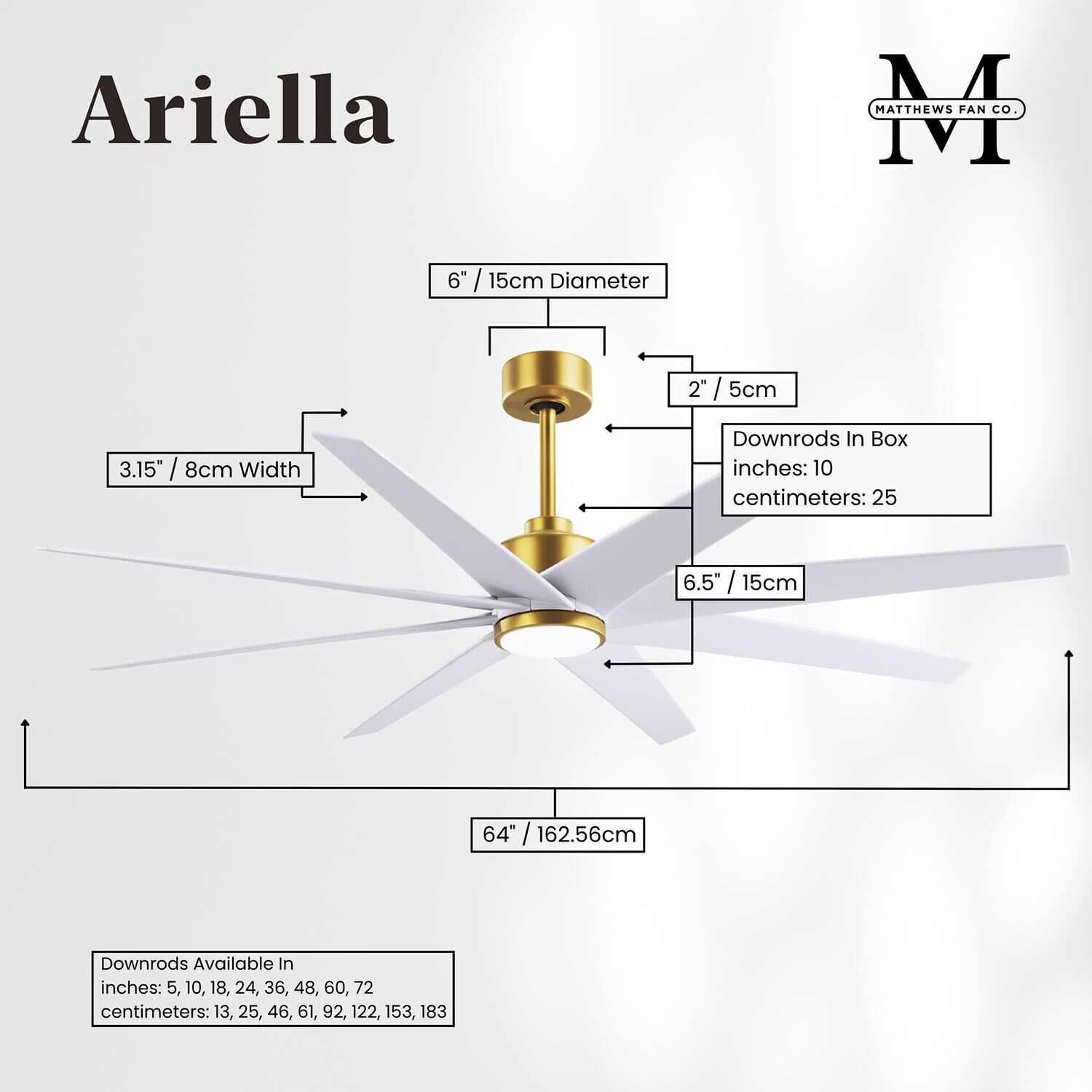 Ariella Outdoor Rated 64 Inch Ceiling Fan with Light Kit by Matthews Fan Company