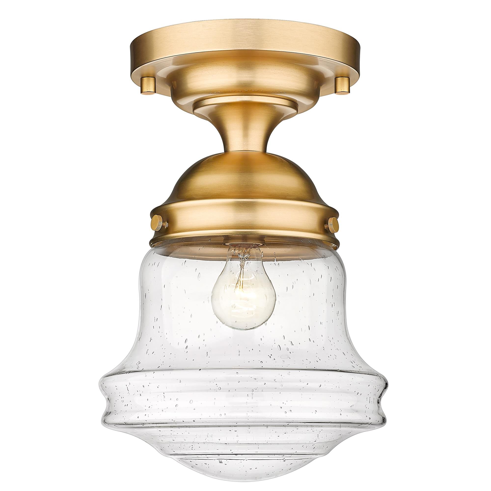 Shown in Heritage Brass finish and Clear Seedy glass