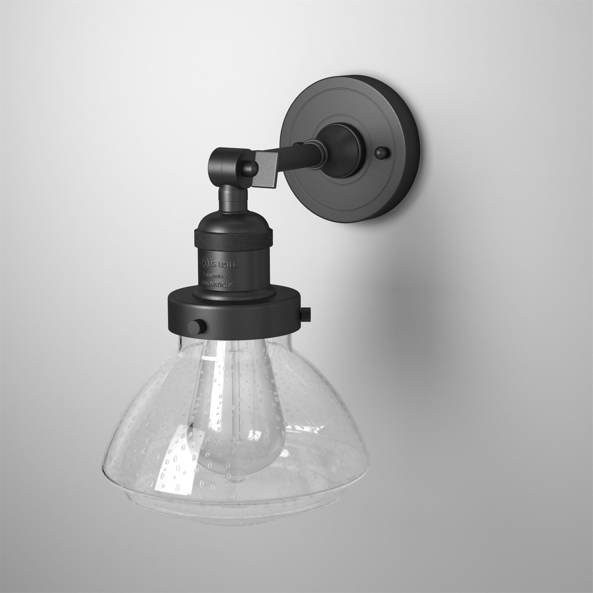 Shown in Matte Black finish and Seeded Seedy Olean glass and Glass shade and Bulb Tint - Amber accent
