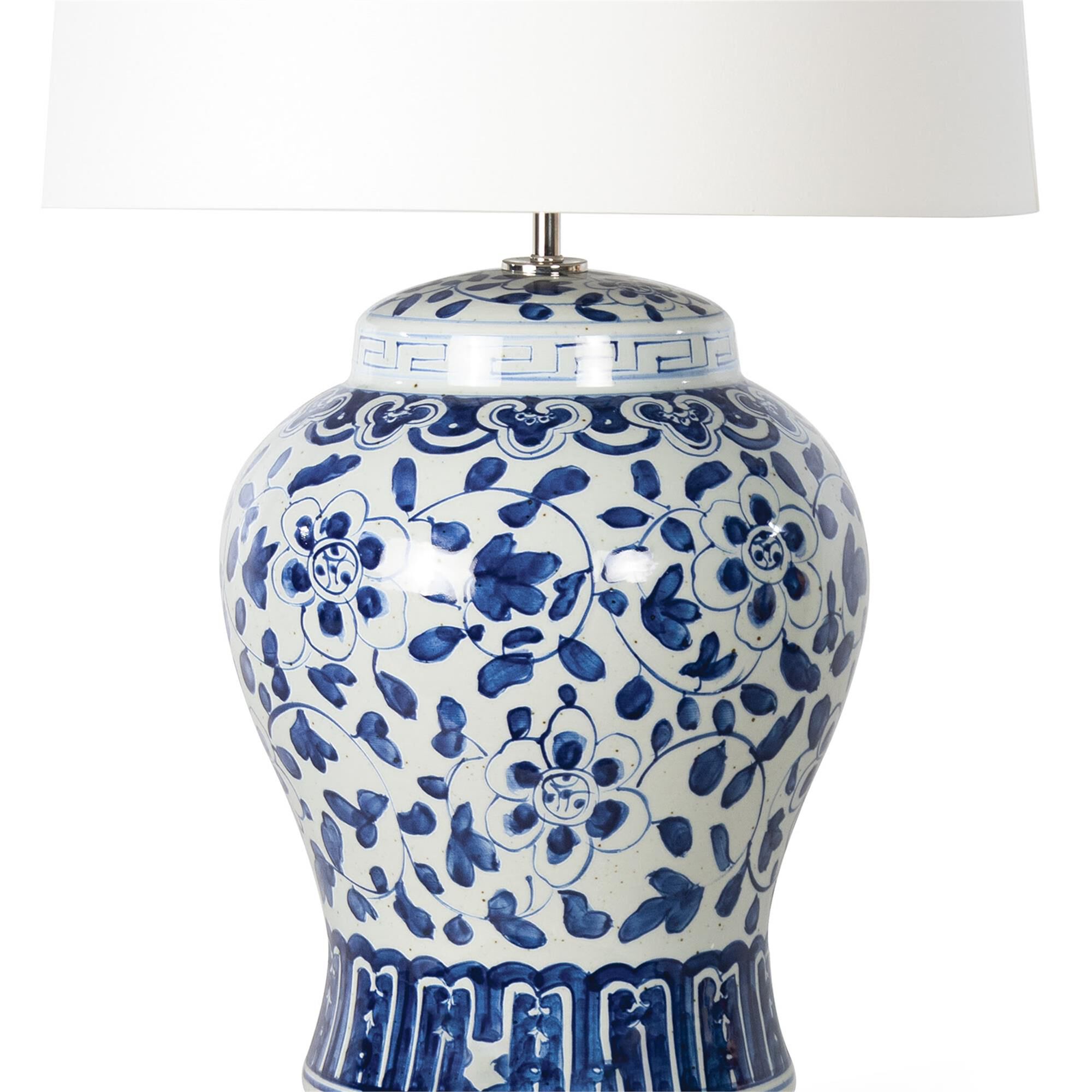 Shown in Blue finish and Linen shade
