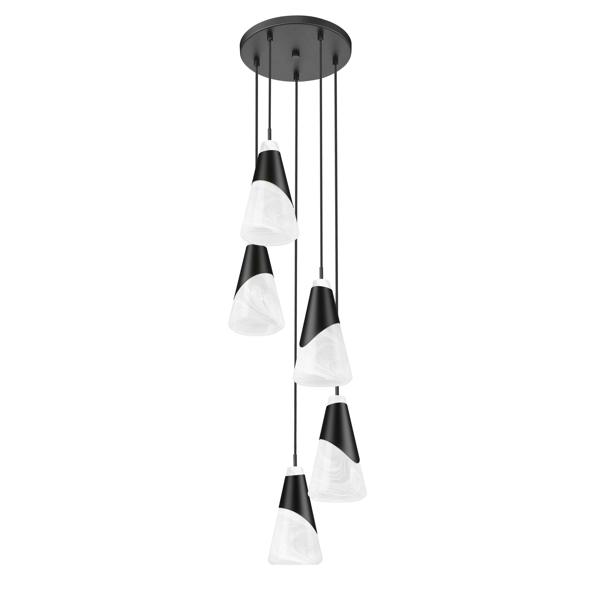 Shown in Matte Black finish and White Swirl glass and White Swirl shade