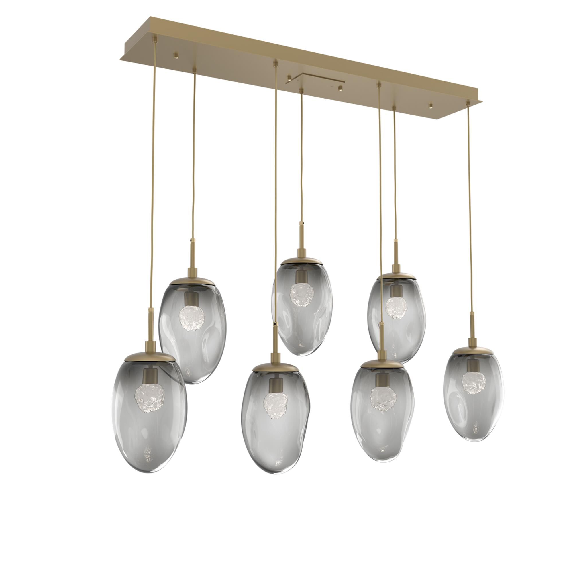 Shown in Gilded Brass finish and Floret Inner Smoke Outer glass