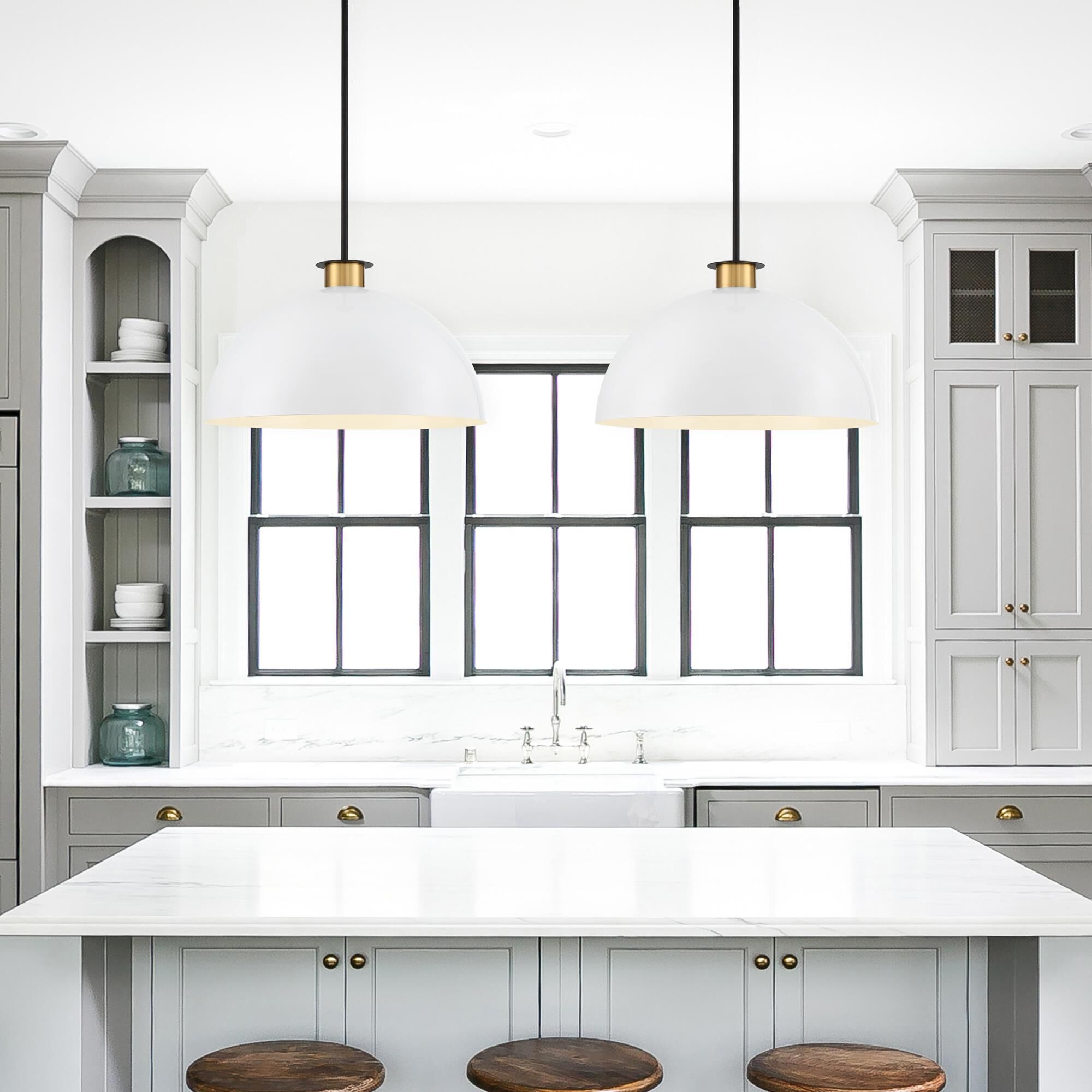 Shown in Black and Aged Brass finish and Metal shade