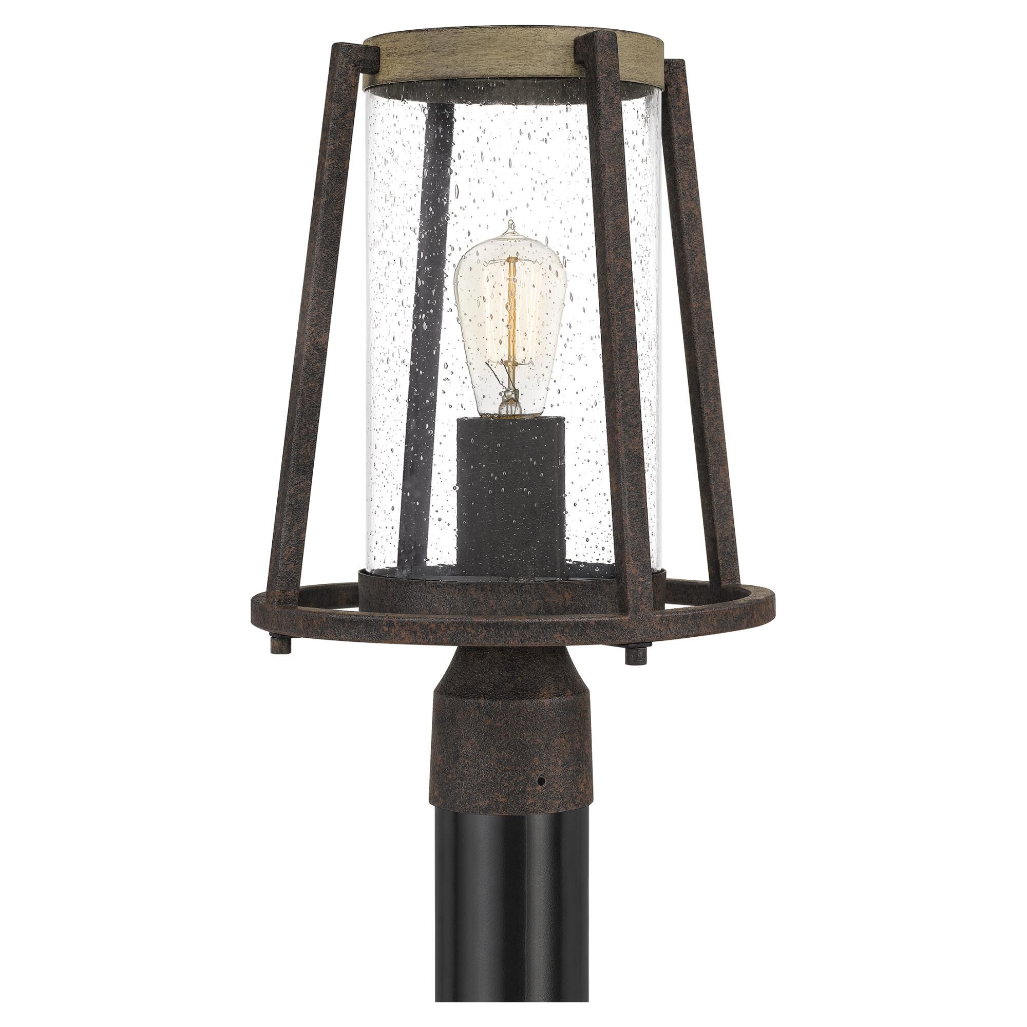 Shown in Rustic Black finish and Clear Seeded Glass shade
