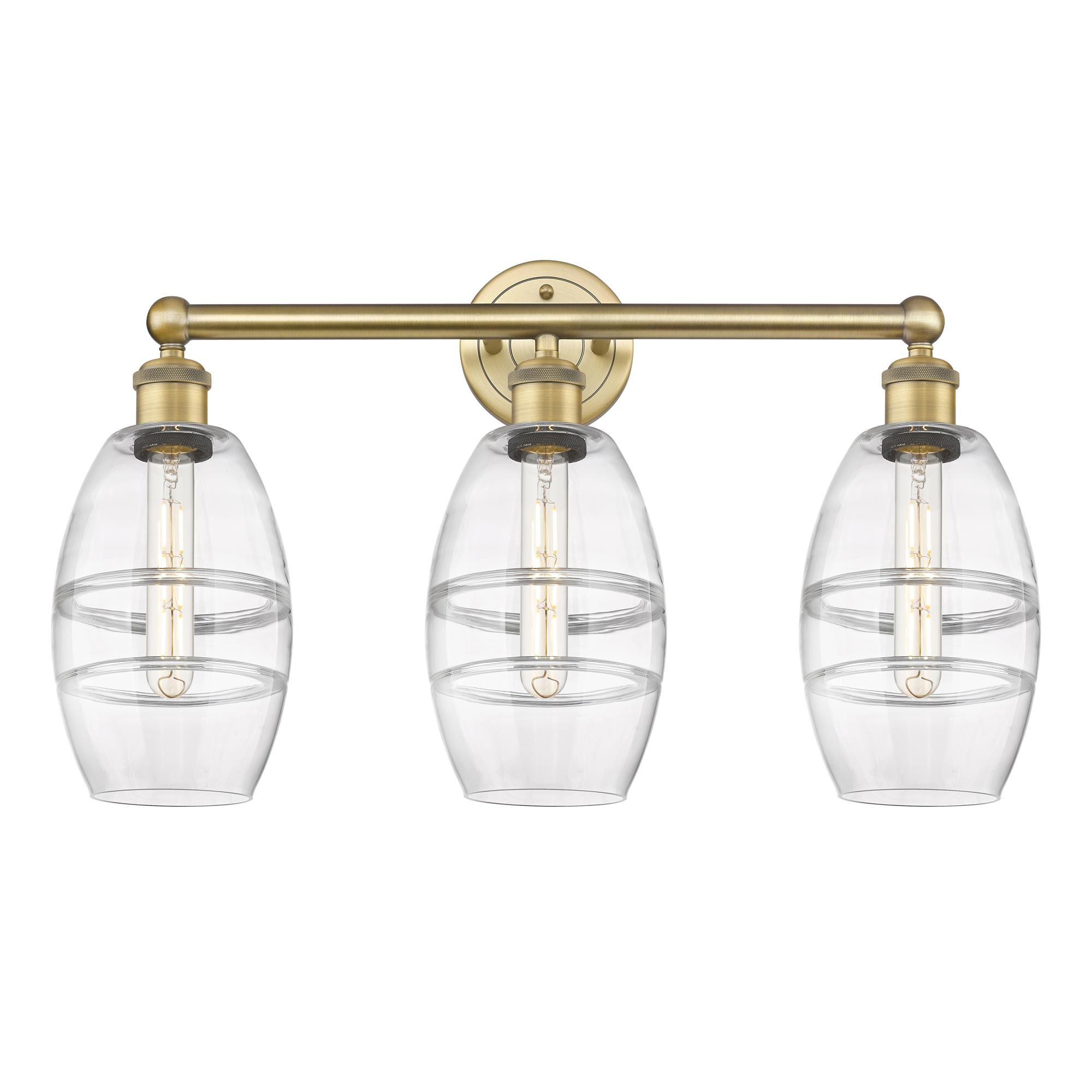 Shown in Brushed Brass finish and Clear glass