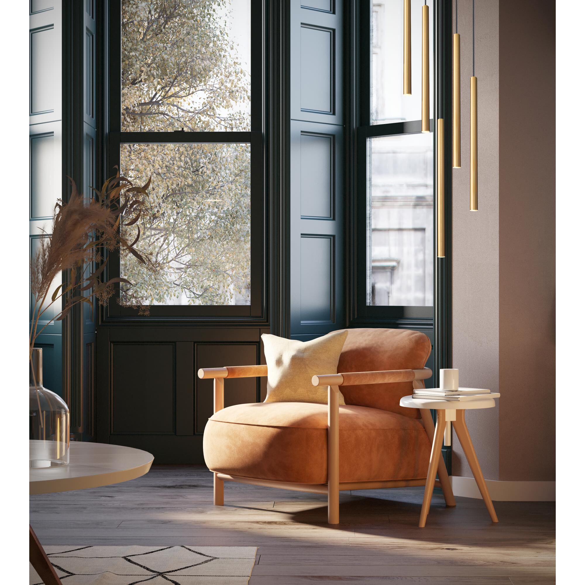 Shown in Modern Gold finish and Modern Gold glass and Modern Gold shade