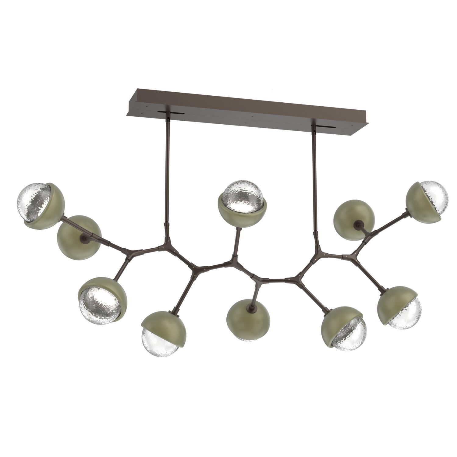 Shown in Flat Bronze finish and Clear glass and Sage Green accent