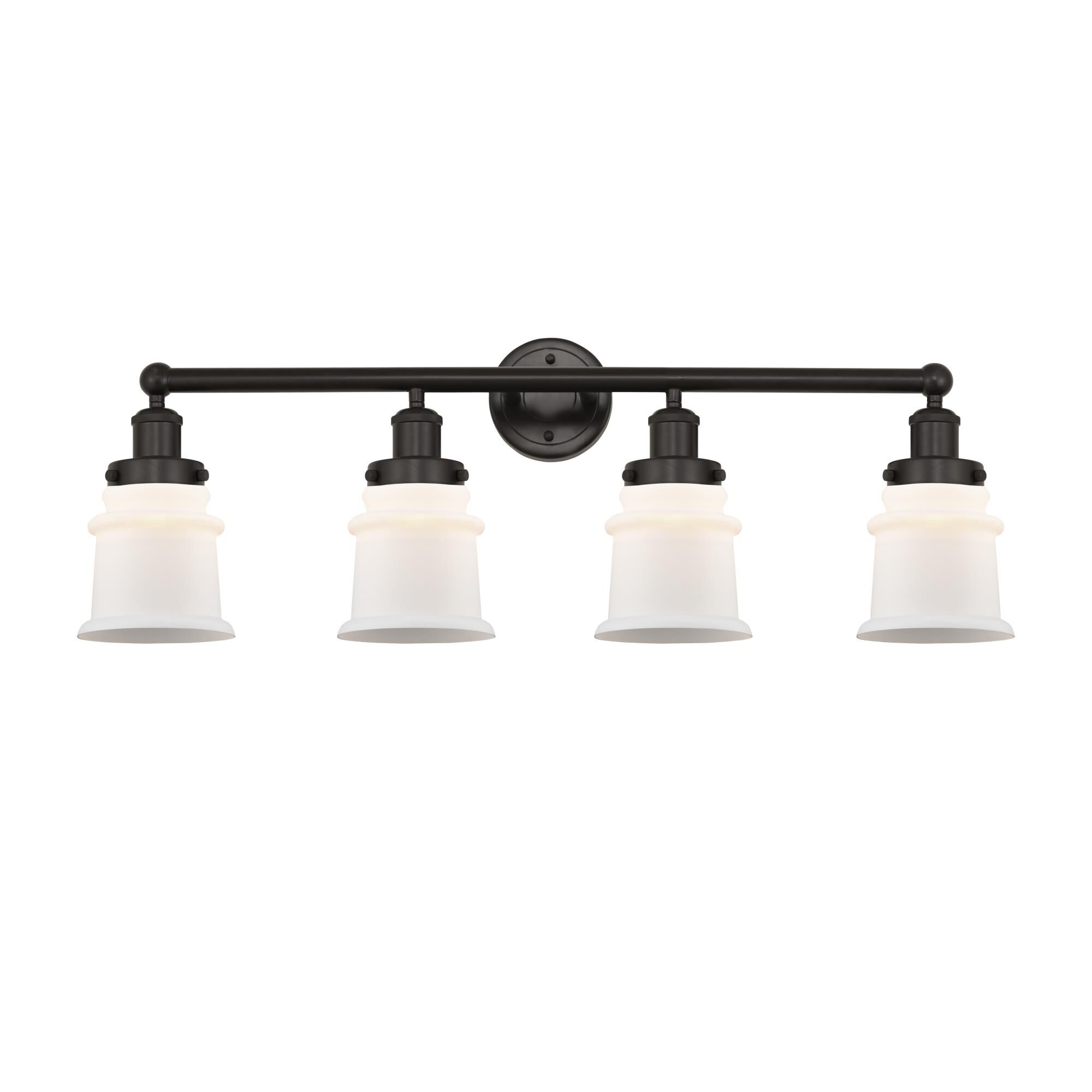 Shown in Oil Rubbed Bronze, Matte White finish and Matte White glass and Matte White Glass shade