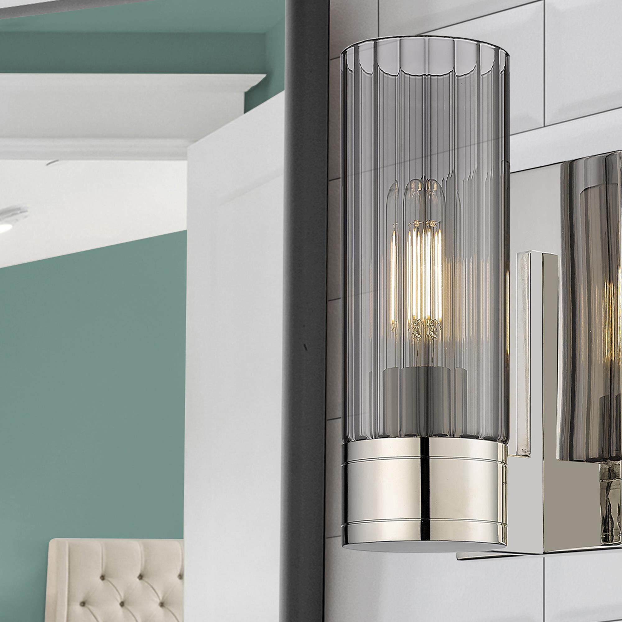 Shown in Polished Nickel finish and Plated Smoke glass