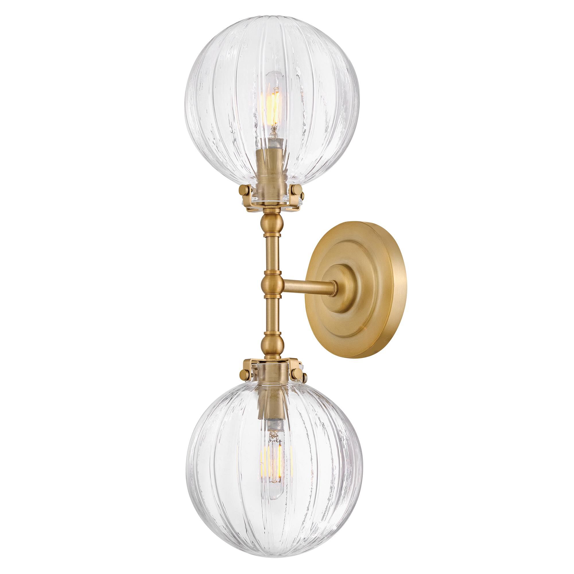 Shown in Lacquered Brass finish and Clear Ribbed glass