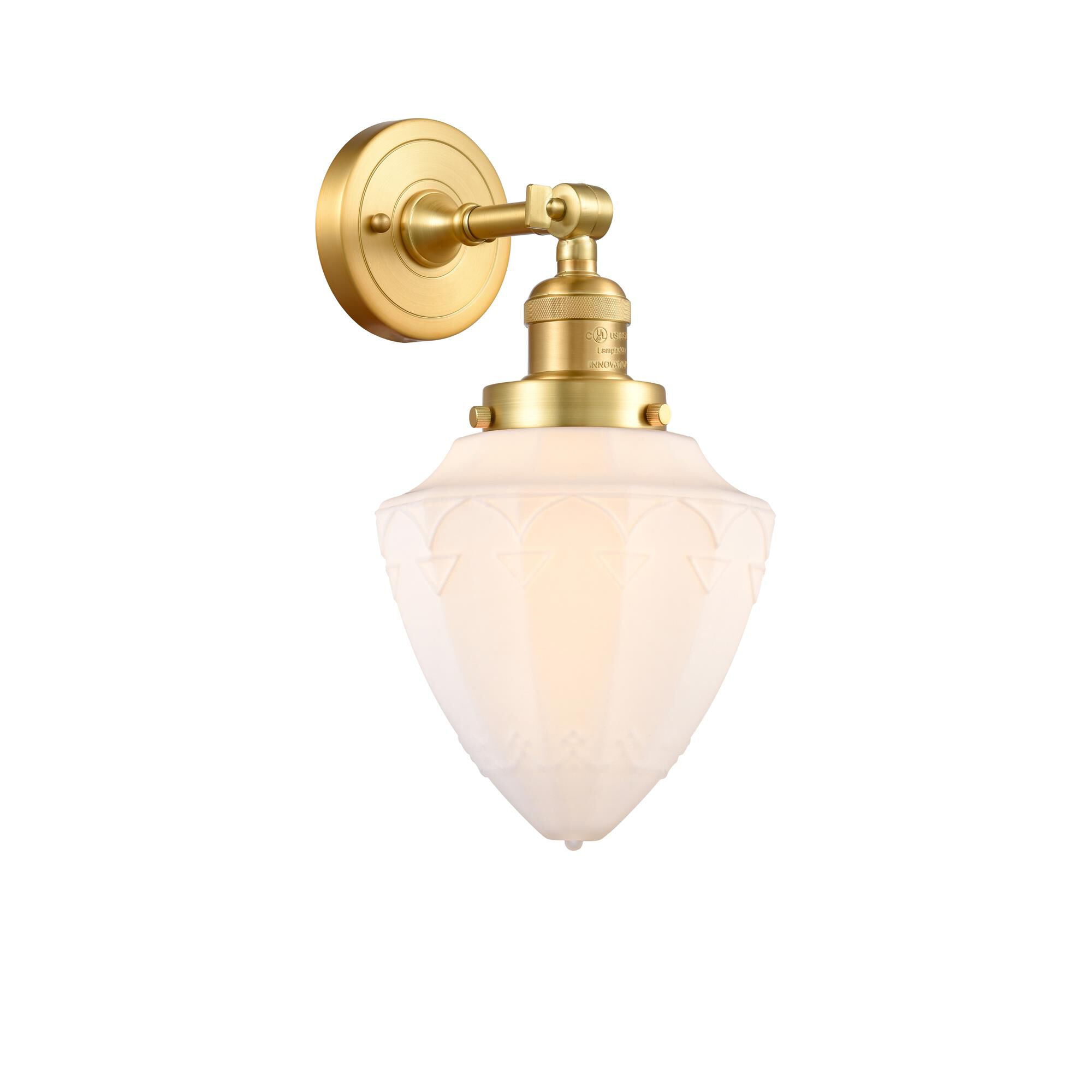 Shown in Satin Gold finish and Matte White Cased Small Bullet glass