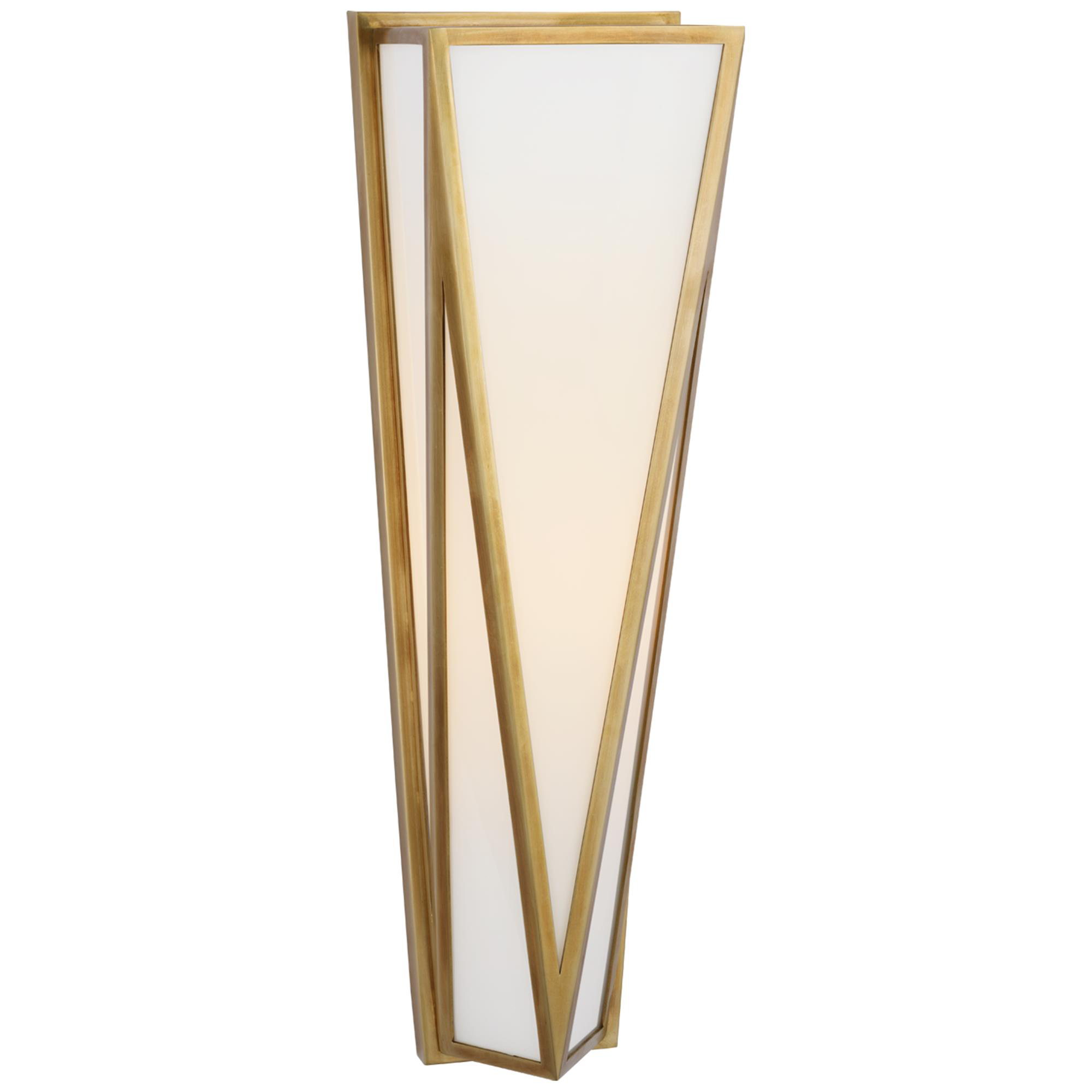 Shown in Hand-Rubbed Antique Brass finish and White glass