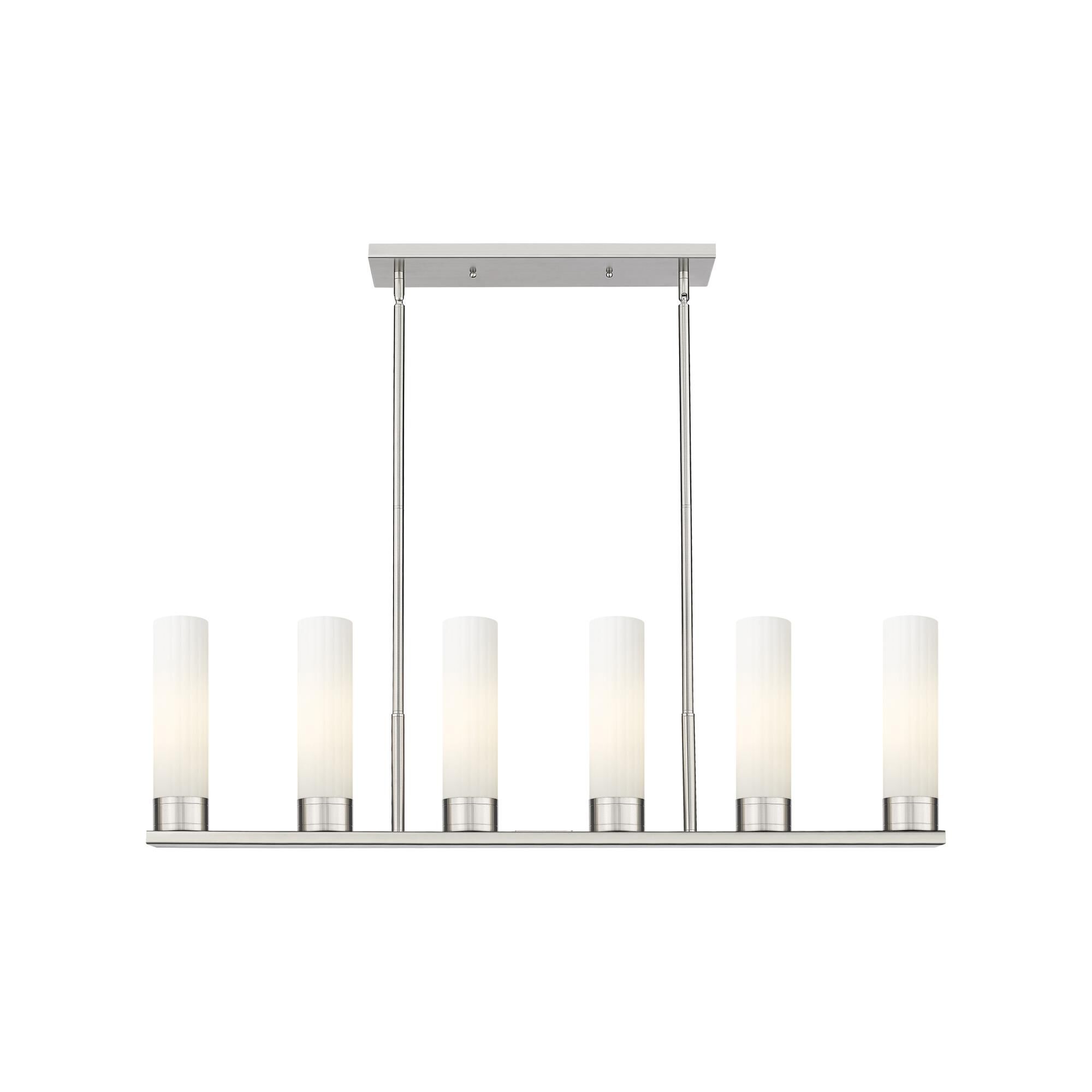 Shown in Satin Nickel finish and Matte White glass