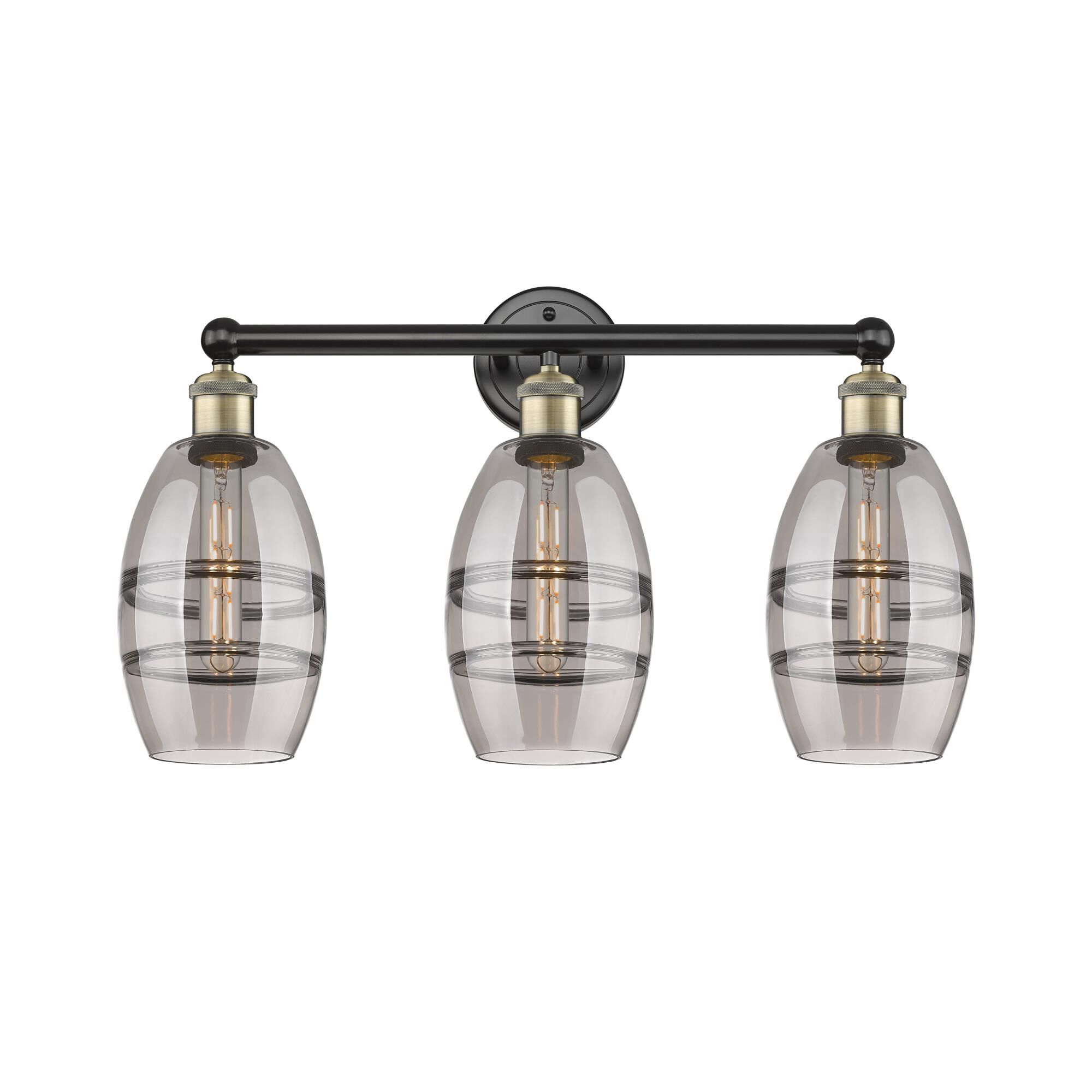 Shown in Black Antique Brass finish and Light Smoke glass