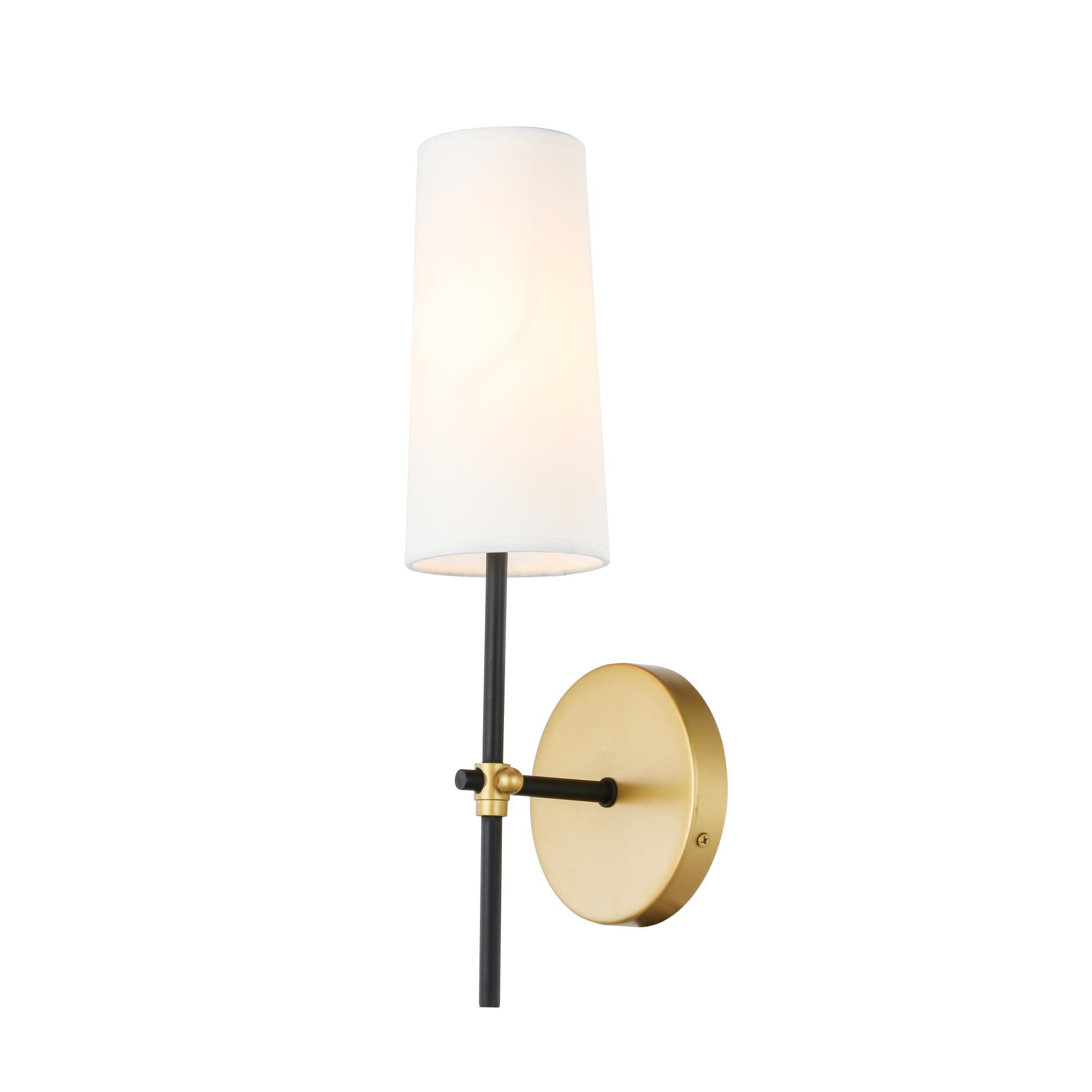 Shown in Brass And Black finish and White Fabric shade