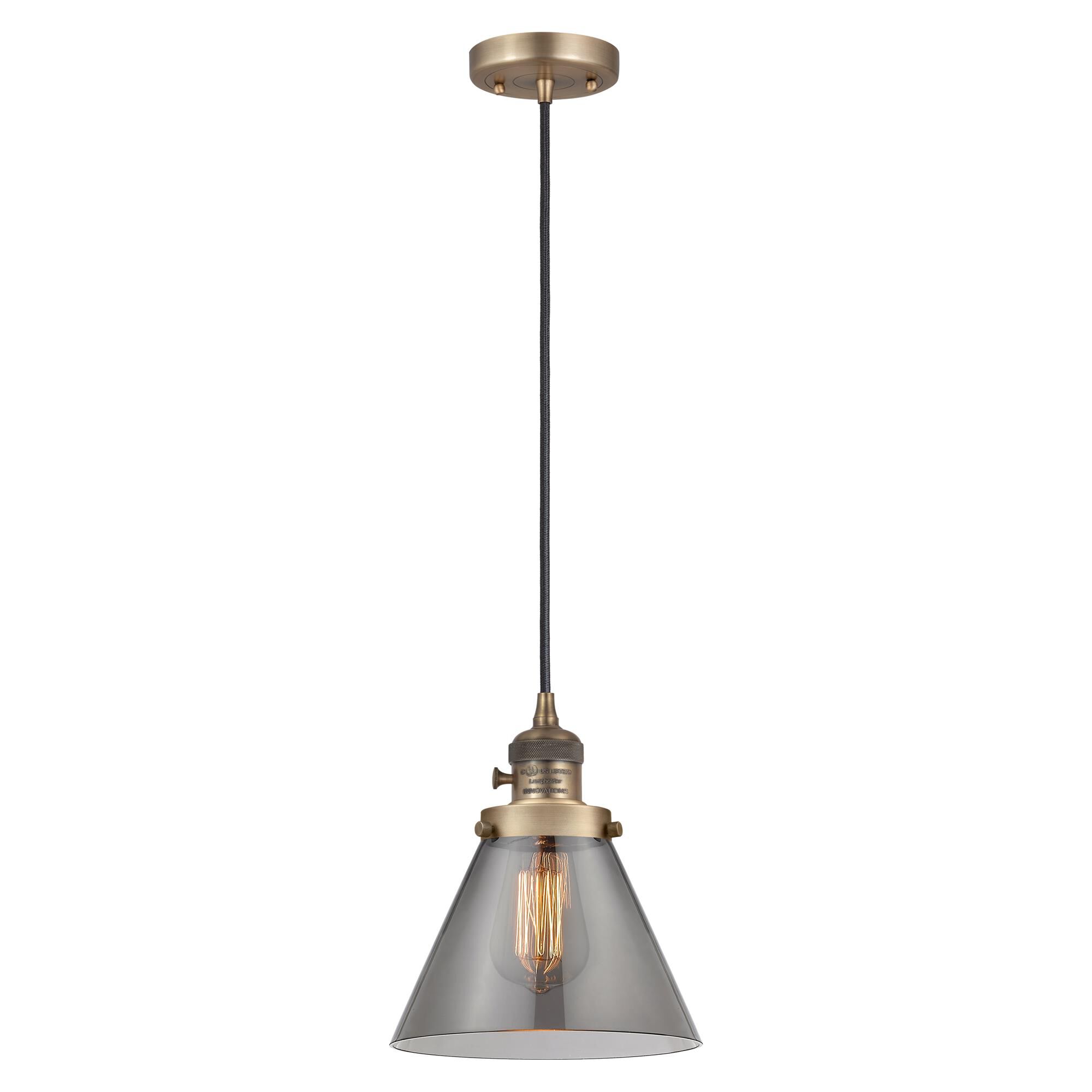 Shown in Brushed Brass finish and Plated Smoke glass
