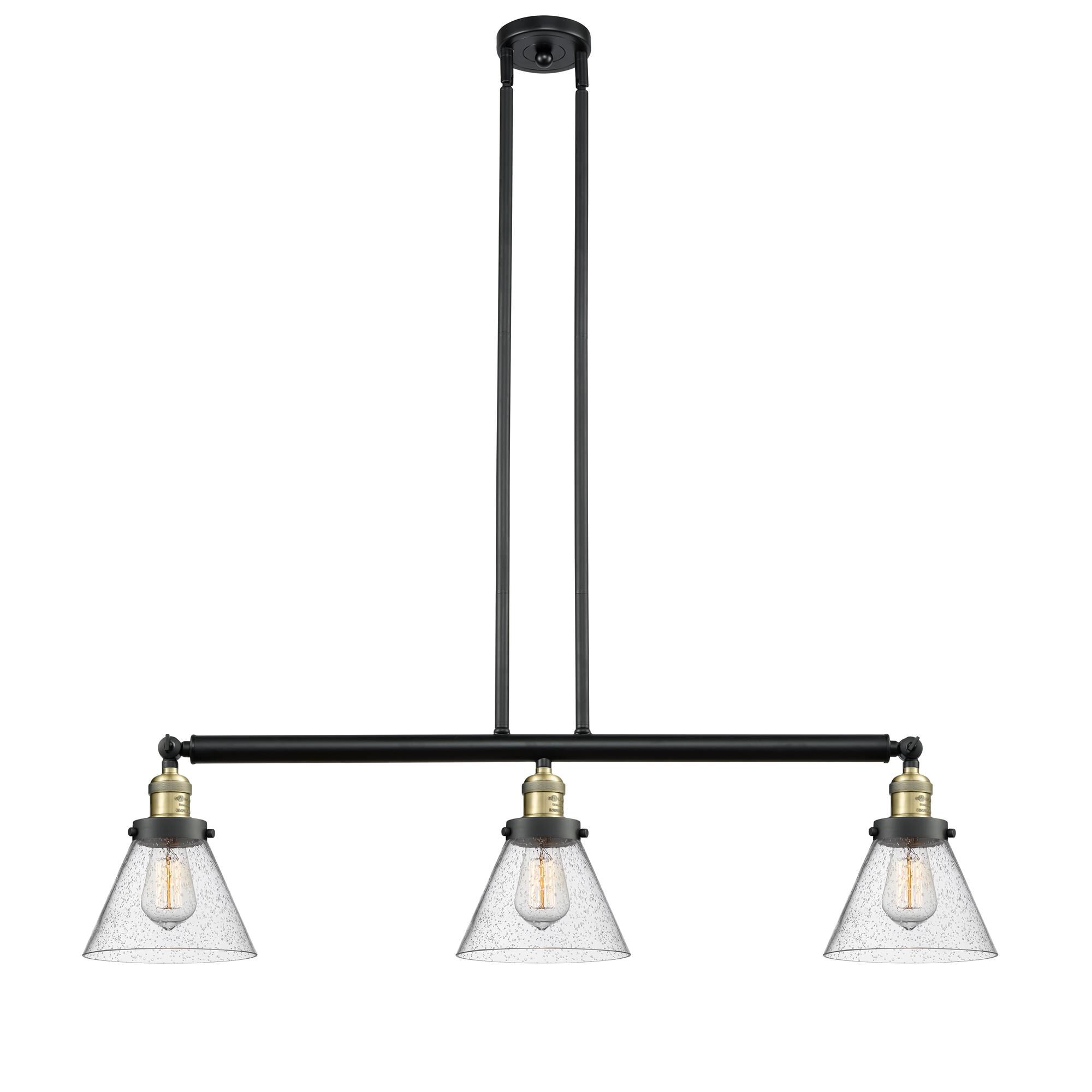 Shown in Black Antique Brass finish and Seedy glass