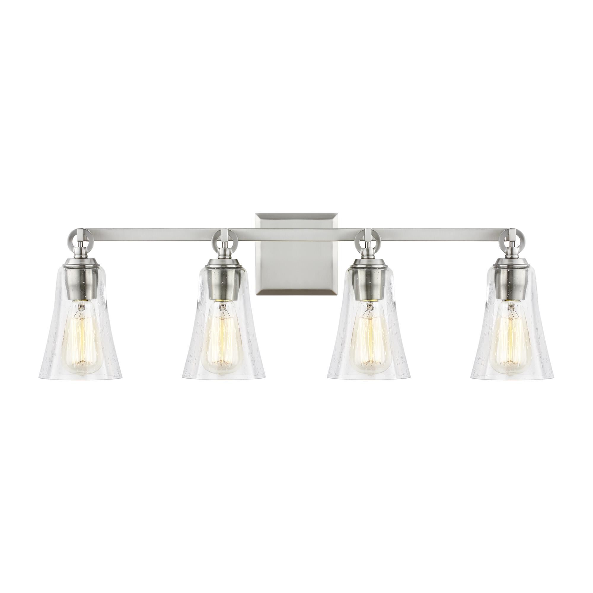 Shown in Satin Nickel finish and Clear Seeded glass