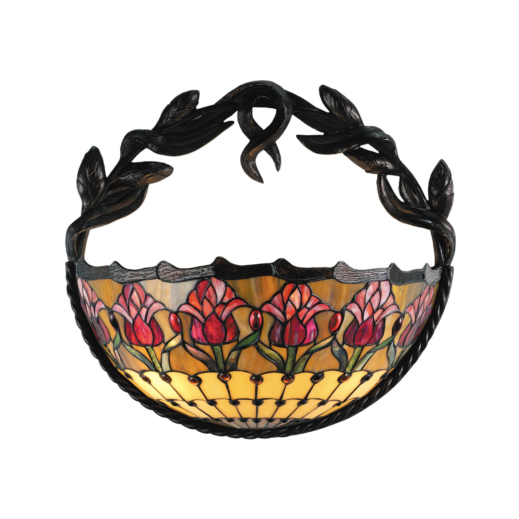 Shown in Mahogany Bronze finish and Beige-Burgundy-Pink-Amber glass