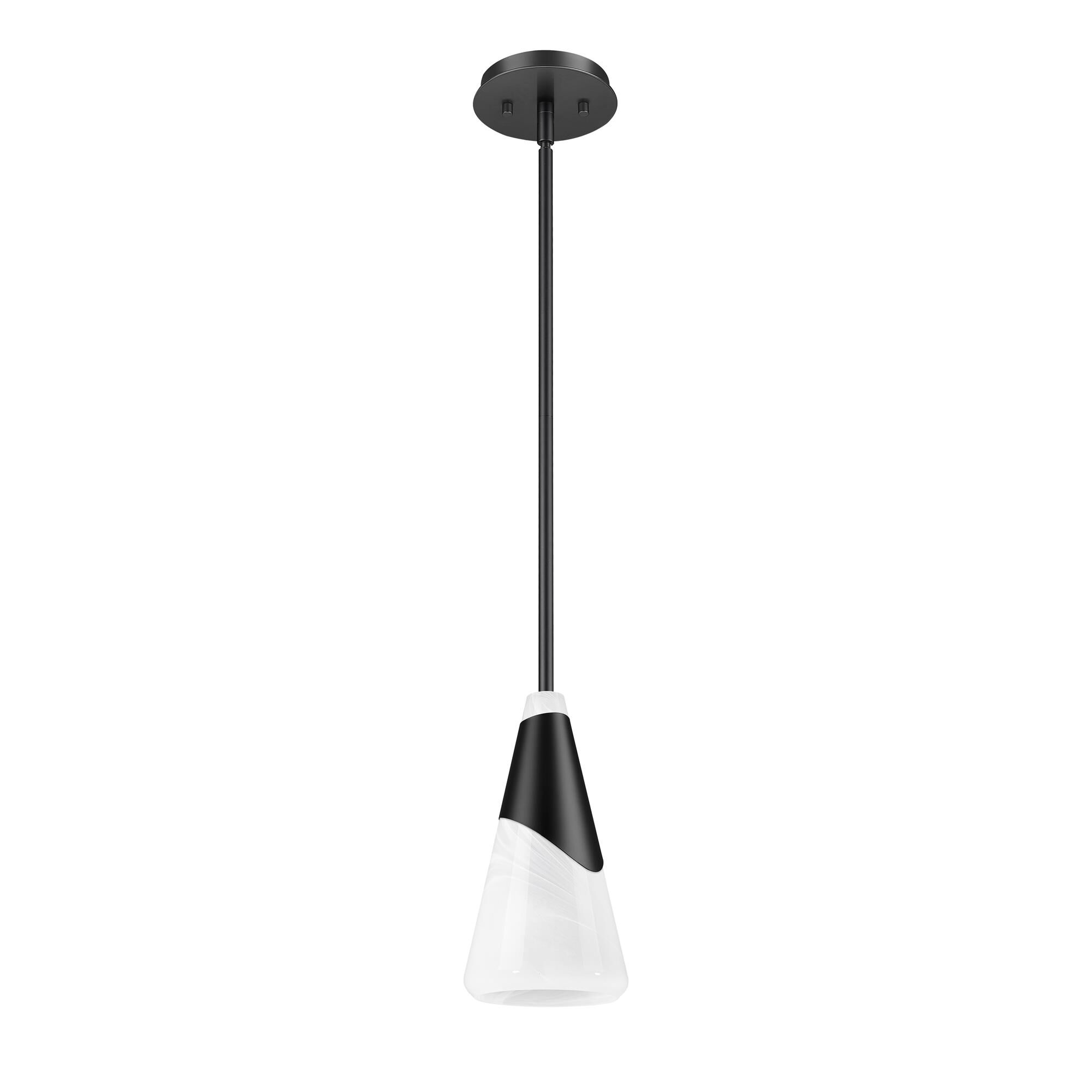 Shown in Matte Black finish and White Swirl glass and White Swirl shade
