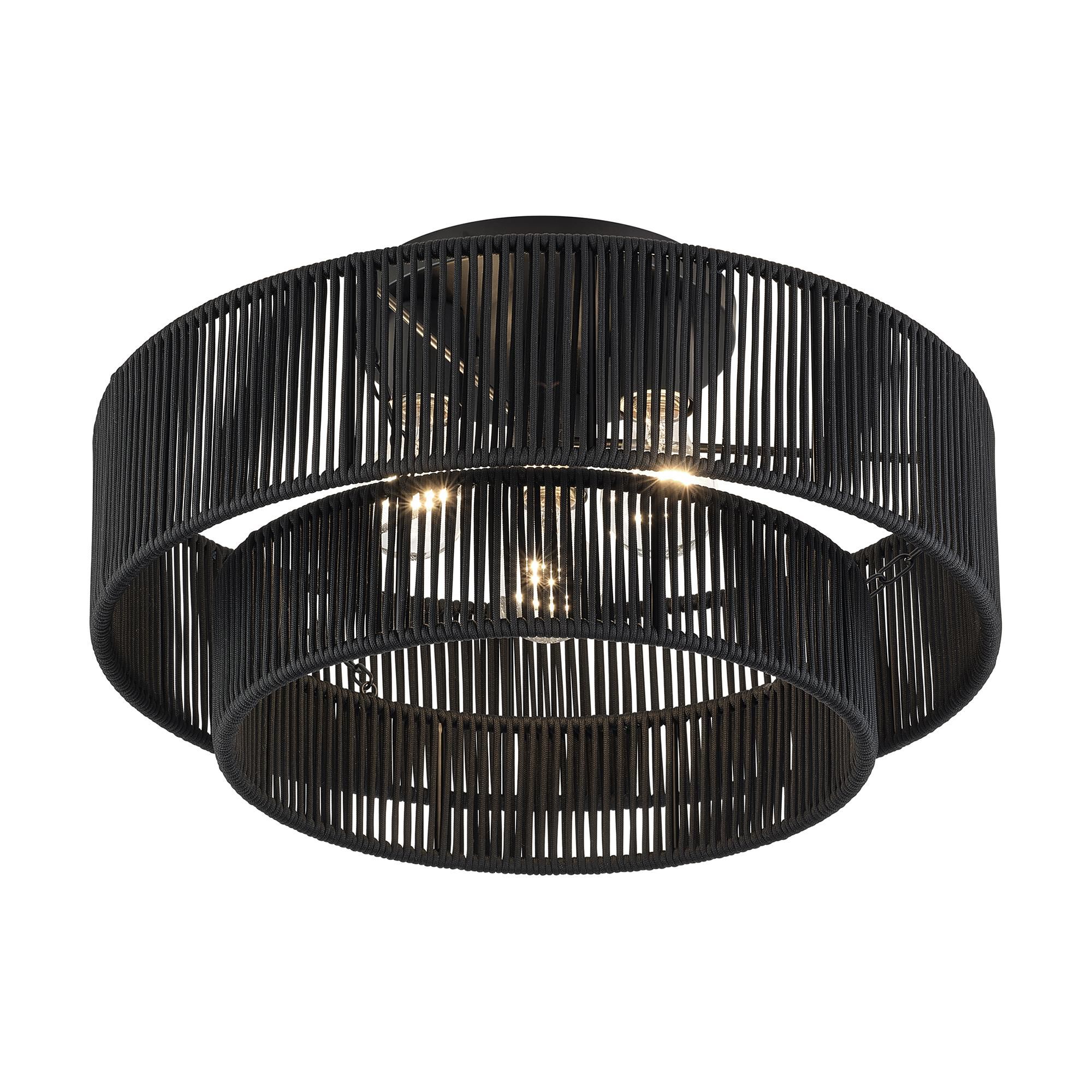 Shown in Black finish and Hand-Woven Parisian Night Color Polyester Rope shade