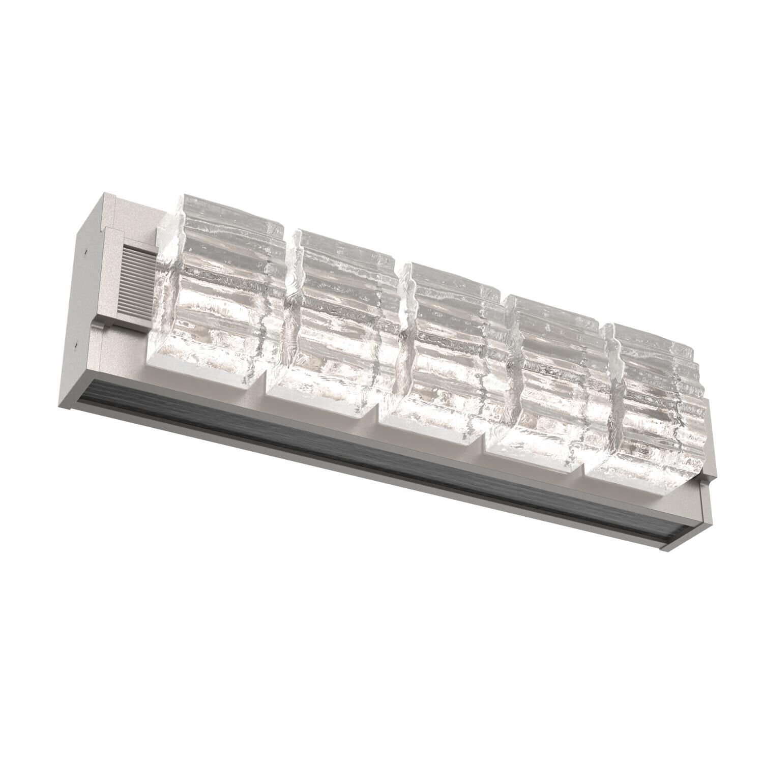 Shown in Beige Silver finish and Clear Ribbed glass and Dark Oak accent