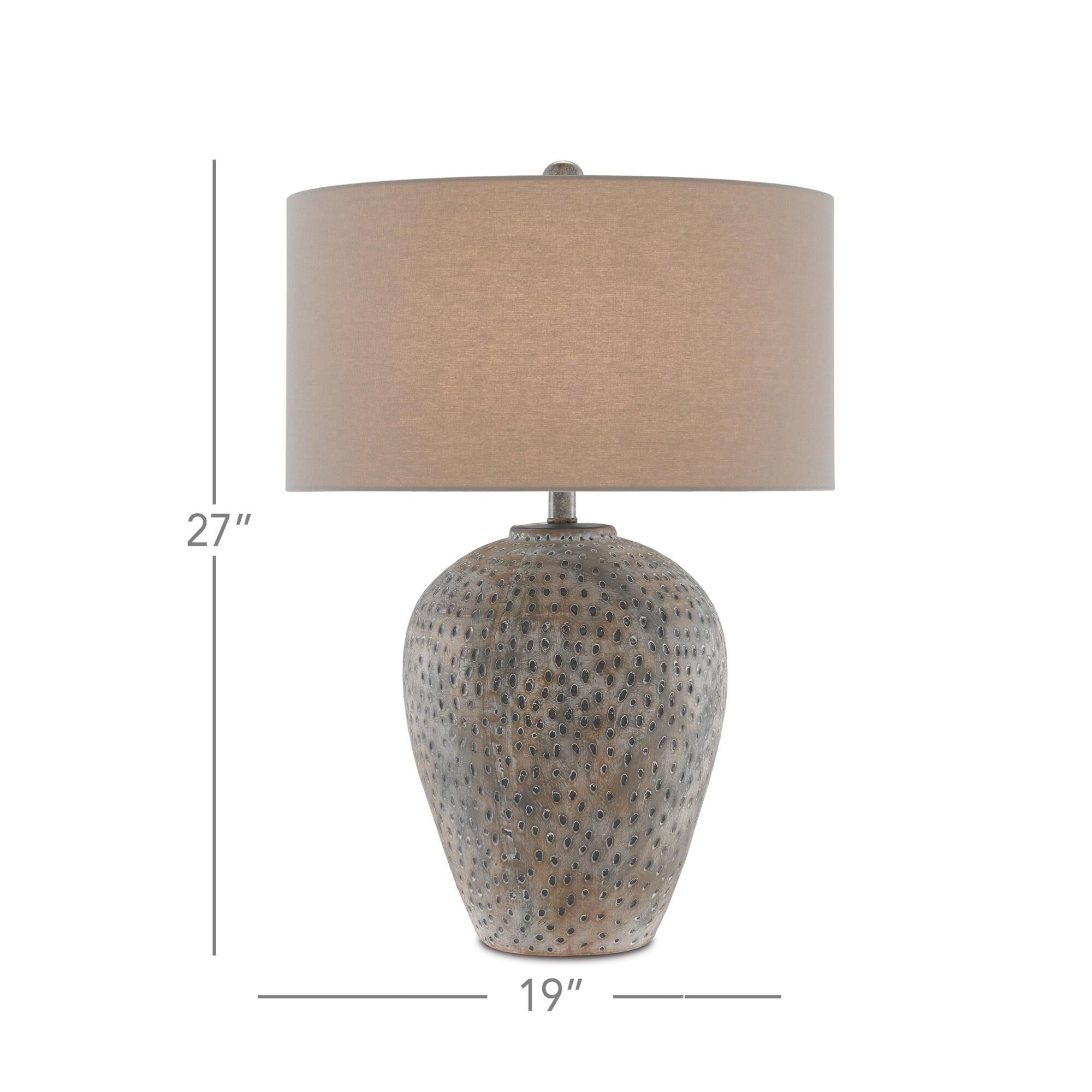 Shown in Earth Gray finish and Light Gray Linen shade