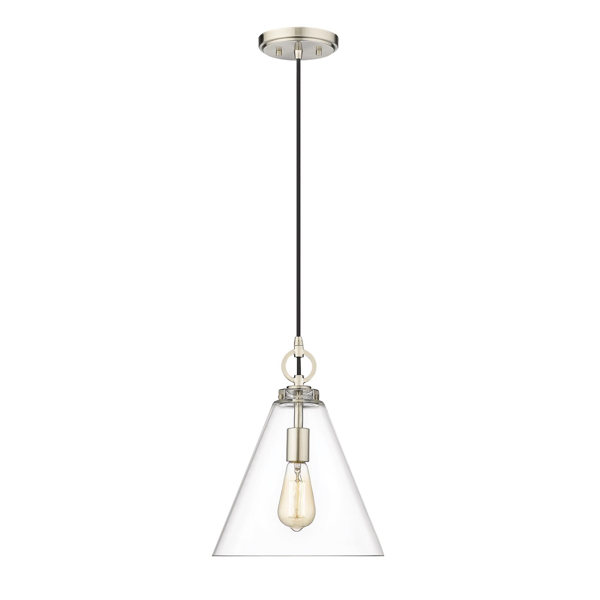 Shown in Brushed Nickel finish and Glass shade