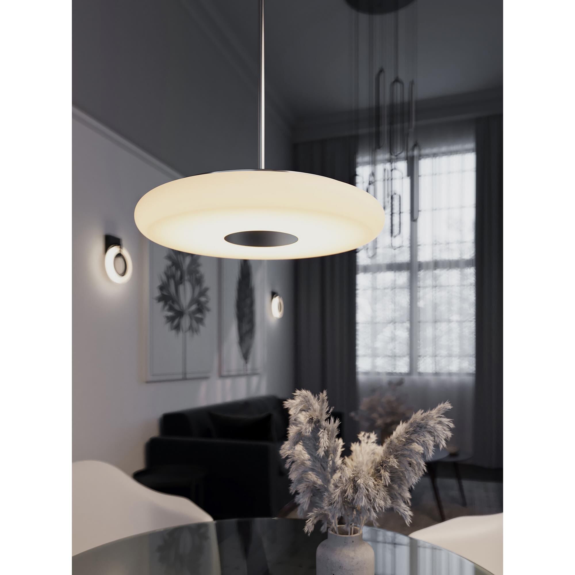 Shown in Satin Nickel finish and White shade