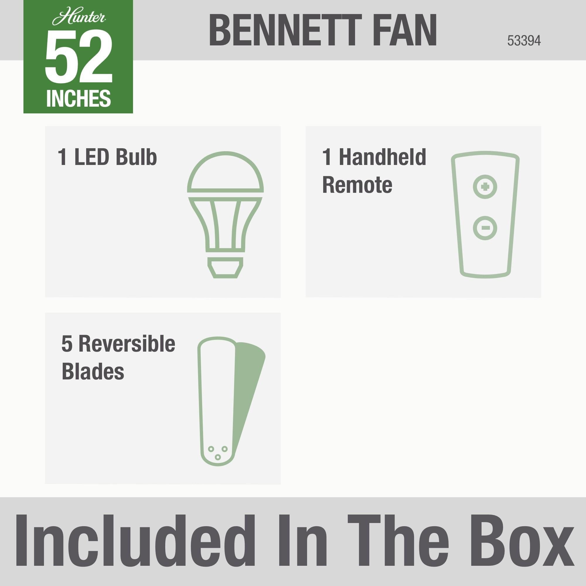 Bennett 52 Inch Flush Mount Fan with Light Kit by Hunter Fan