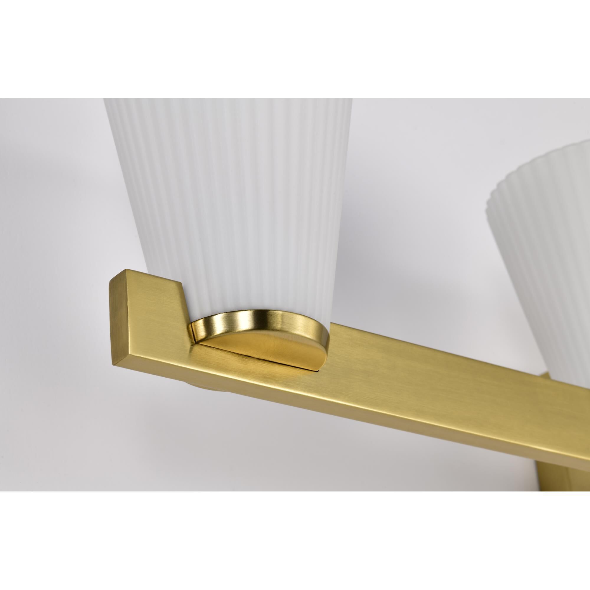 Shown in Burnished Brass finish and Ribbed White glass